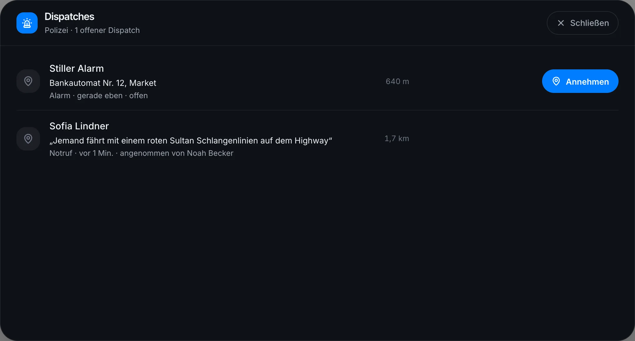 Für die Polizei: der stille Alarm in den Dispatches