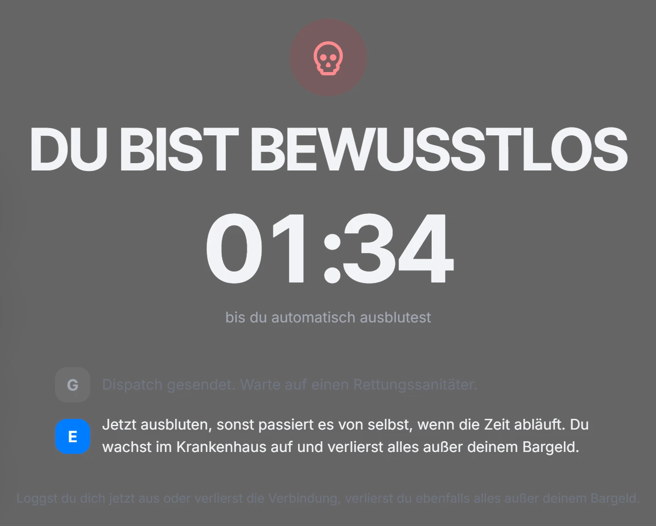 Die Uhr zählt bis zum automatischen Ausbluten