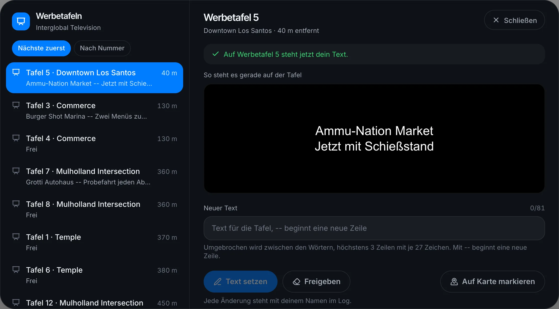 Der Server hat den neuen Text gesetzt