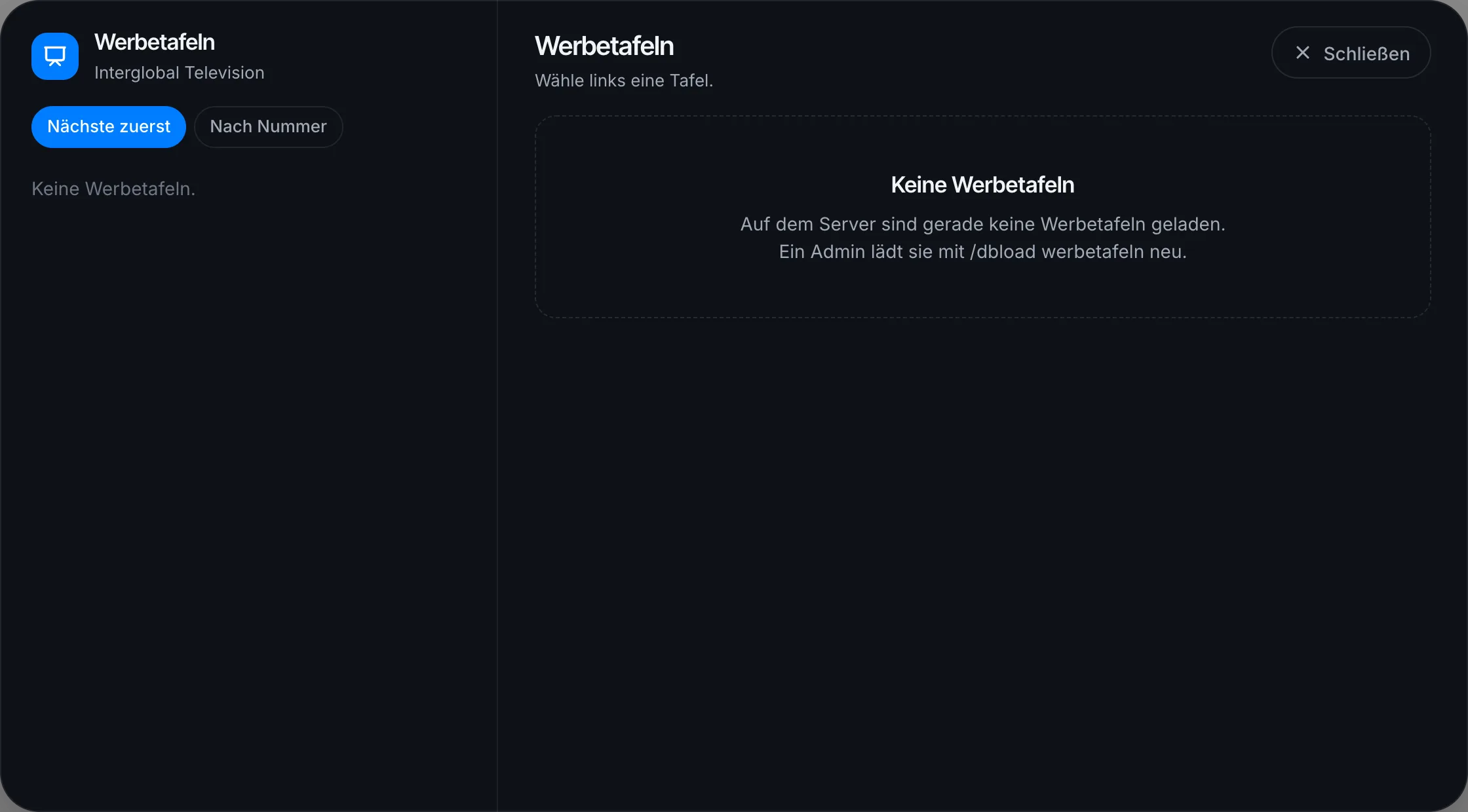 Ohne geladene Werbetafeln