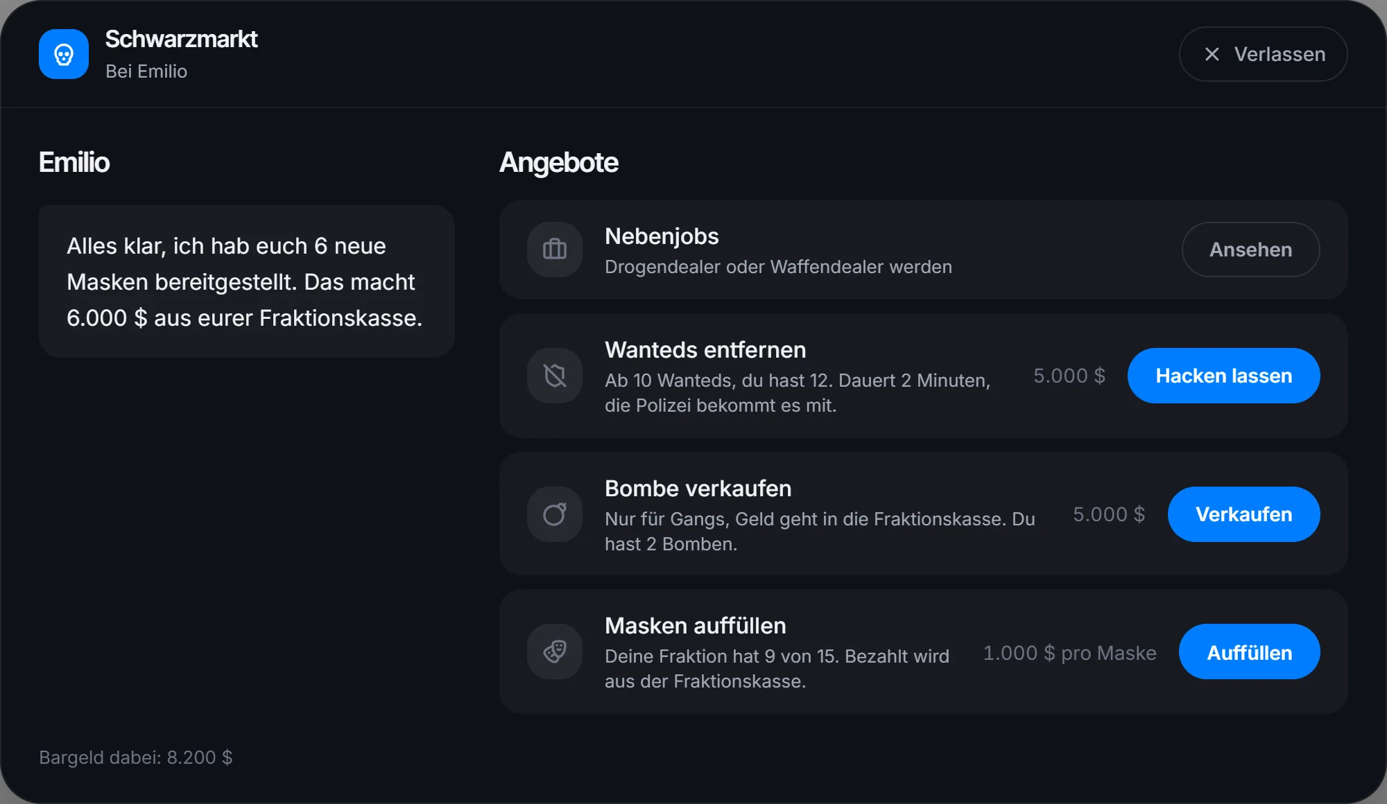 Emilio antwortet direkt im Fenster