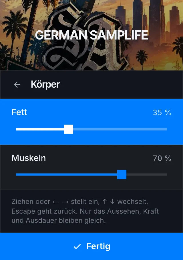 Fett und Muskeln in der Charaktererstellung