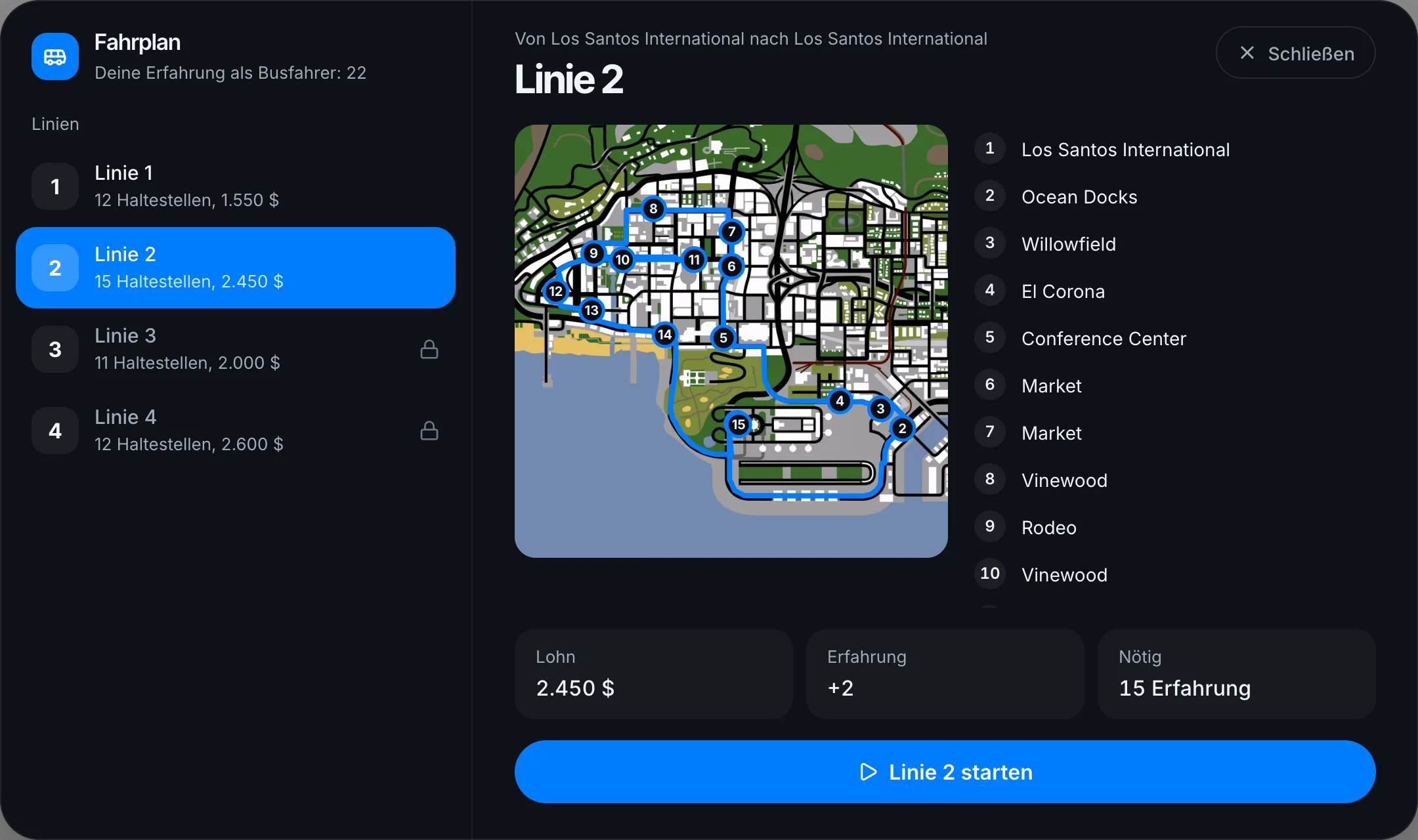 Linie 2 über die Straßen von Los Santos