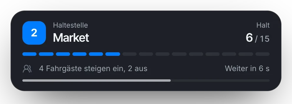 An der Haltestelle steigen Fahrgäste ein und aus