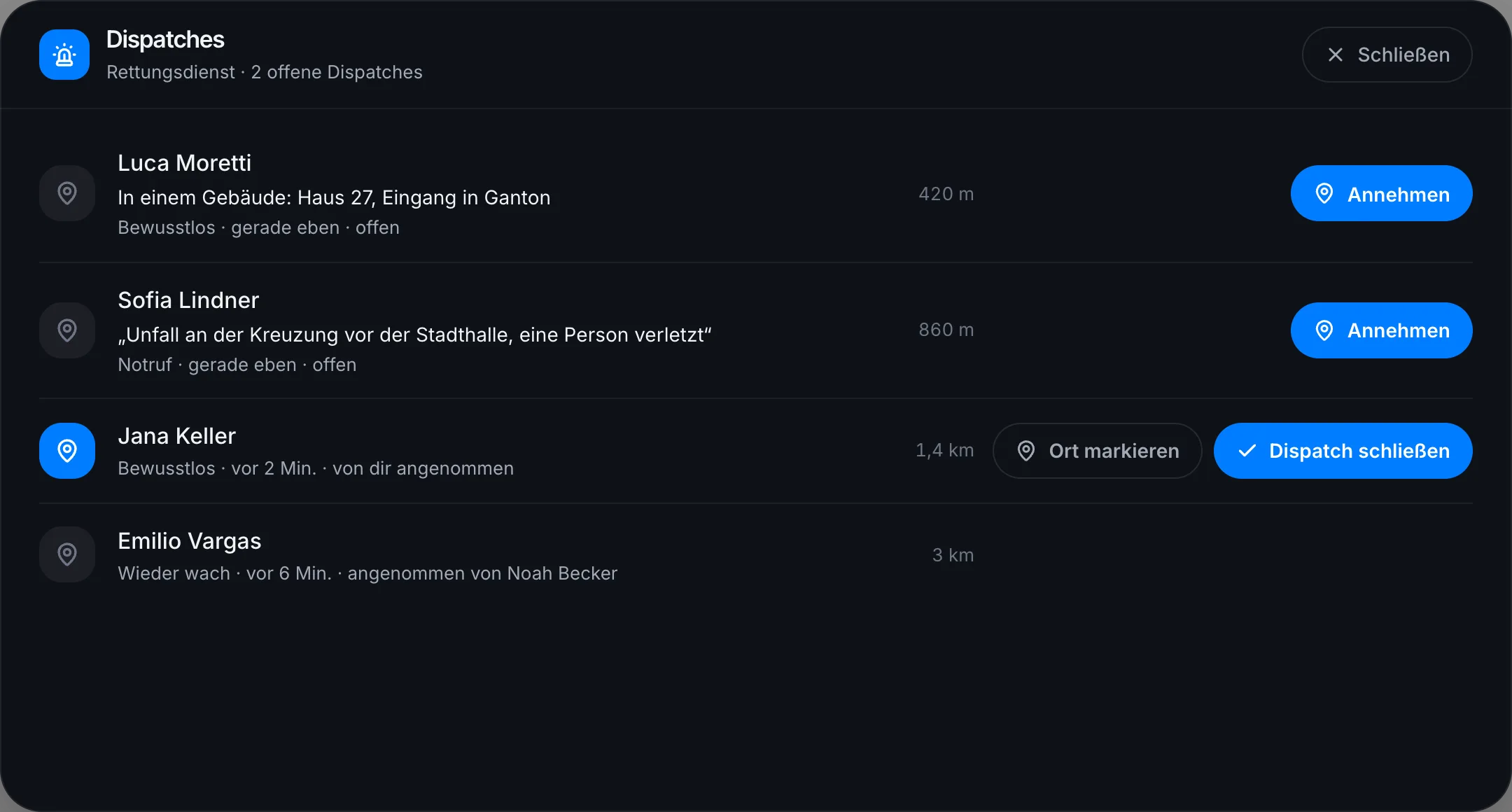 Dispatch eines Bewusstlosen in einem Haus, mit dem Stadtteil des Eingangs