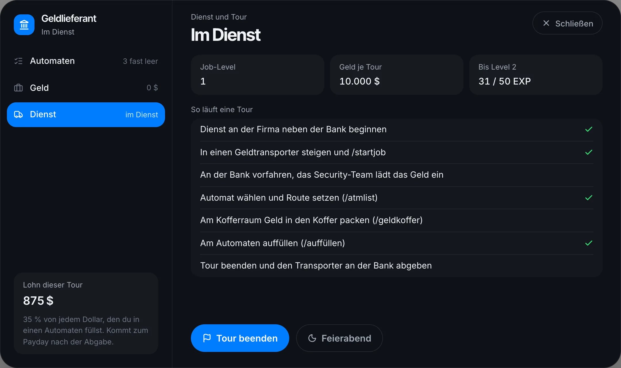Tour gestartet: erst lädt die Bank den Transporter