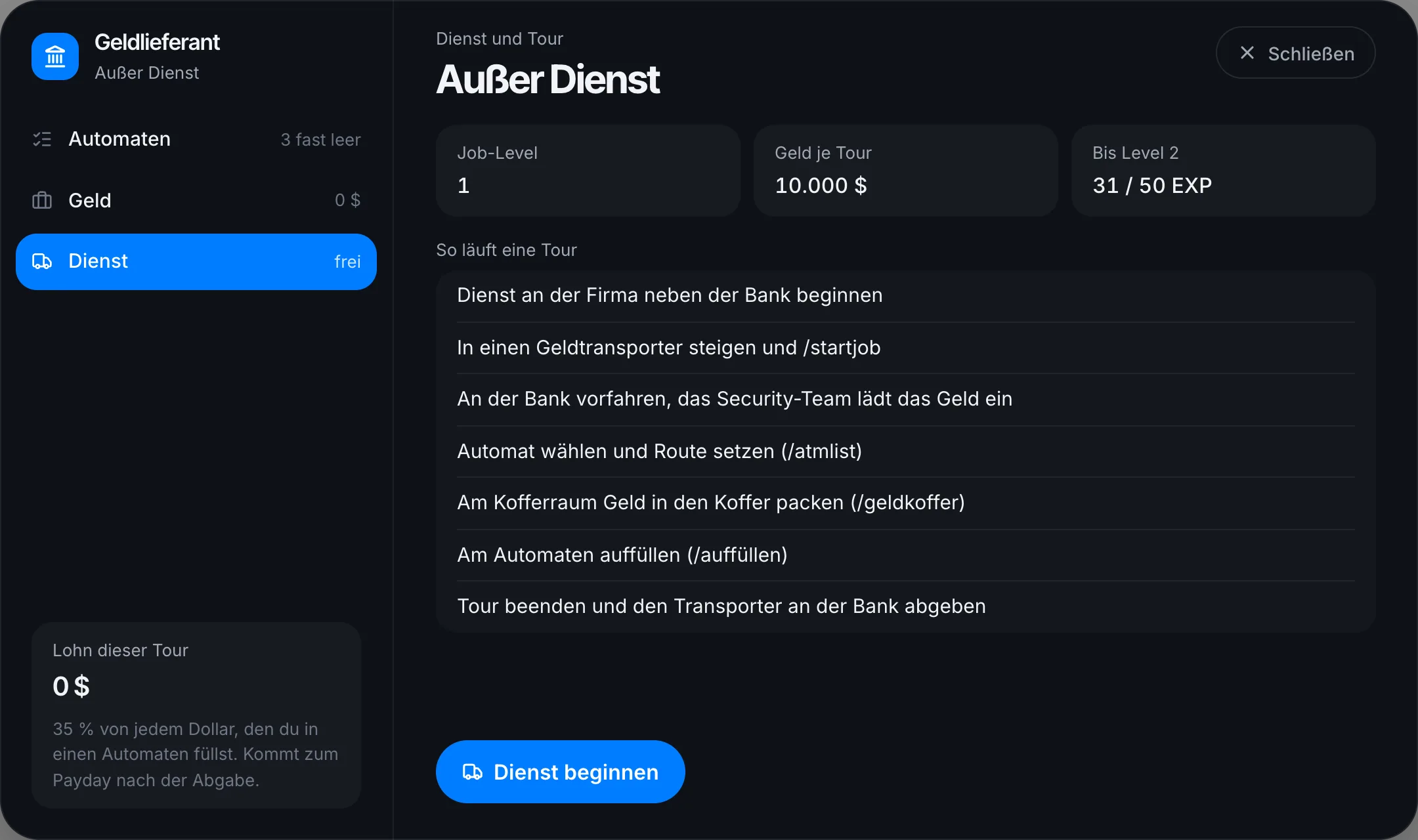 Außer Dienst: den Dienst beginnst du an der Firma