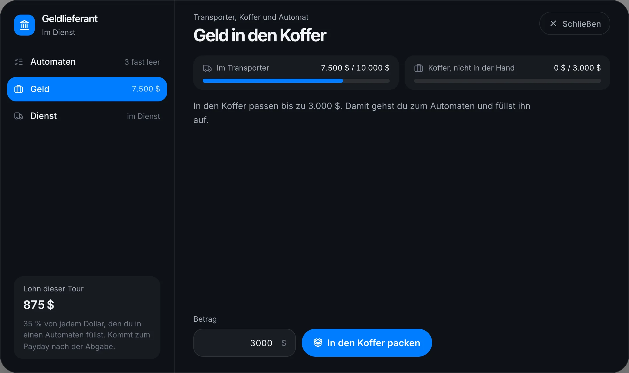 Am Kofferraum: Geld in den Koffer packen