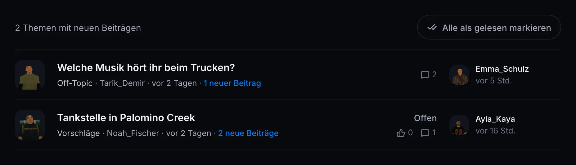 Themen mit Beiträgen, die du noch nicht gelesen hast
