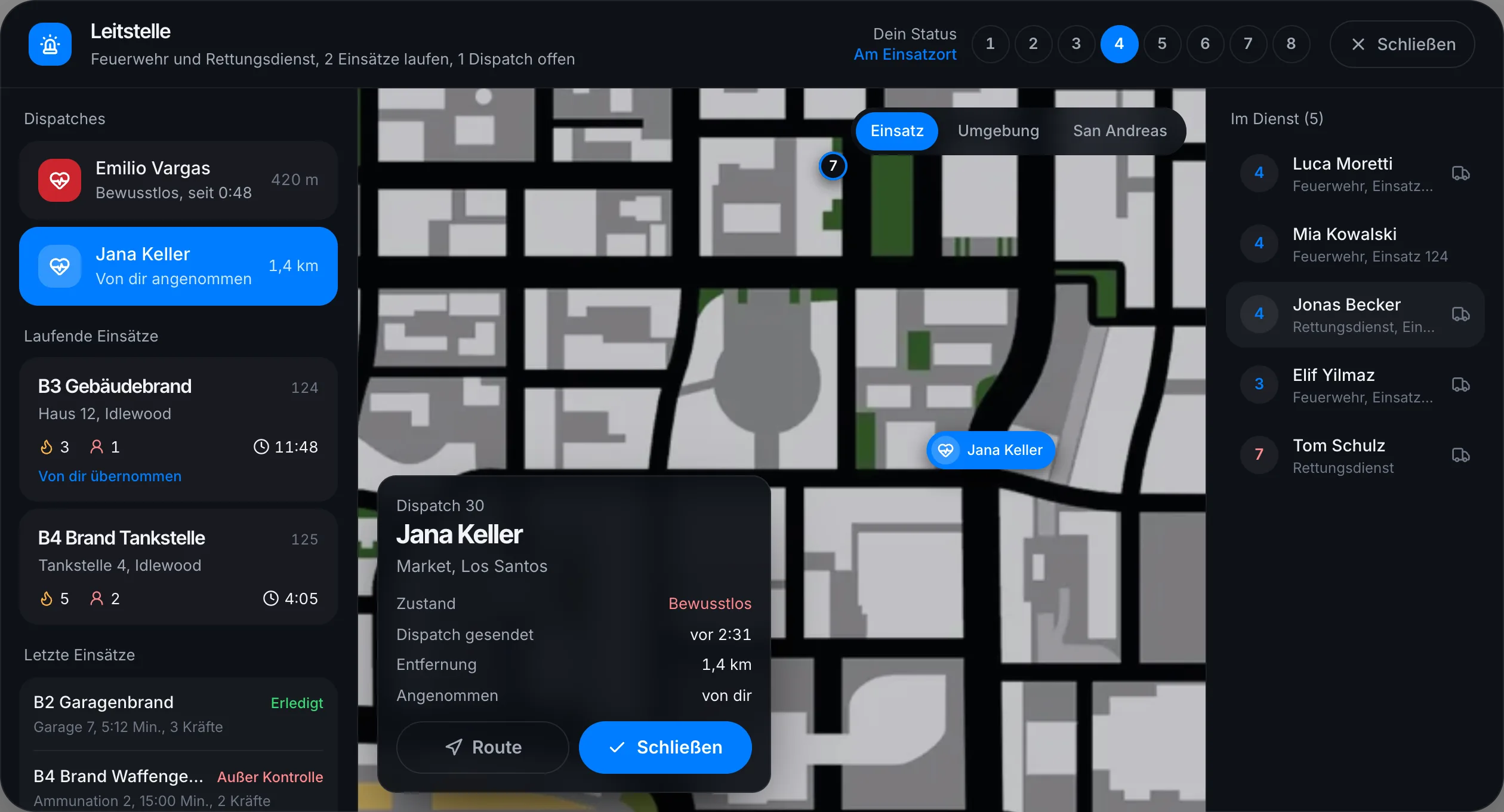 Angenommener Dispatch mit Route und Schließen