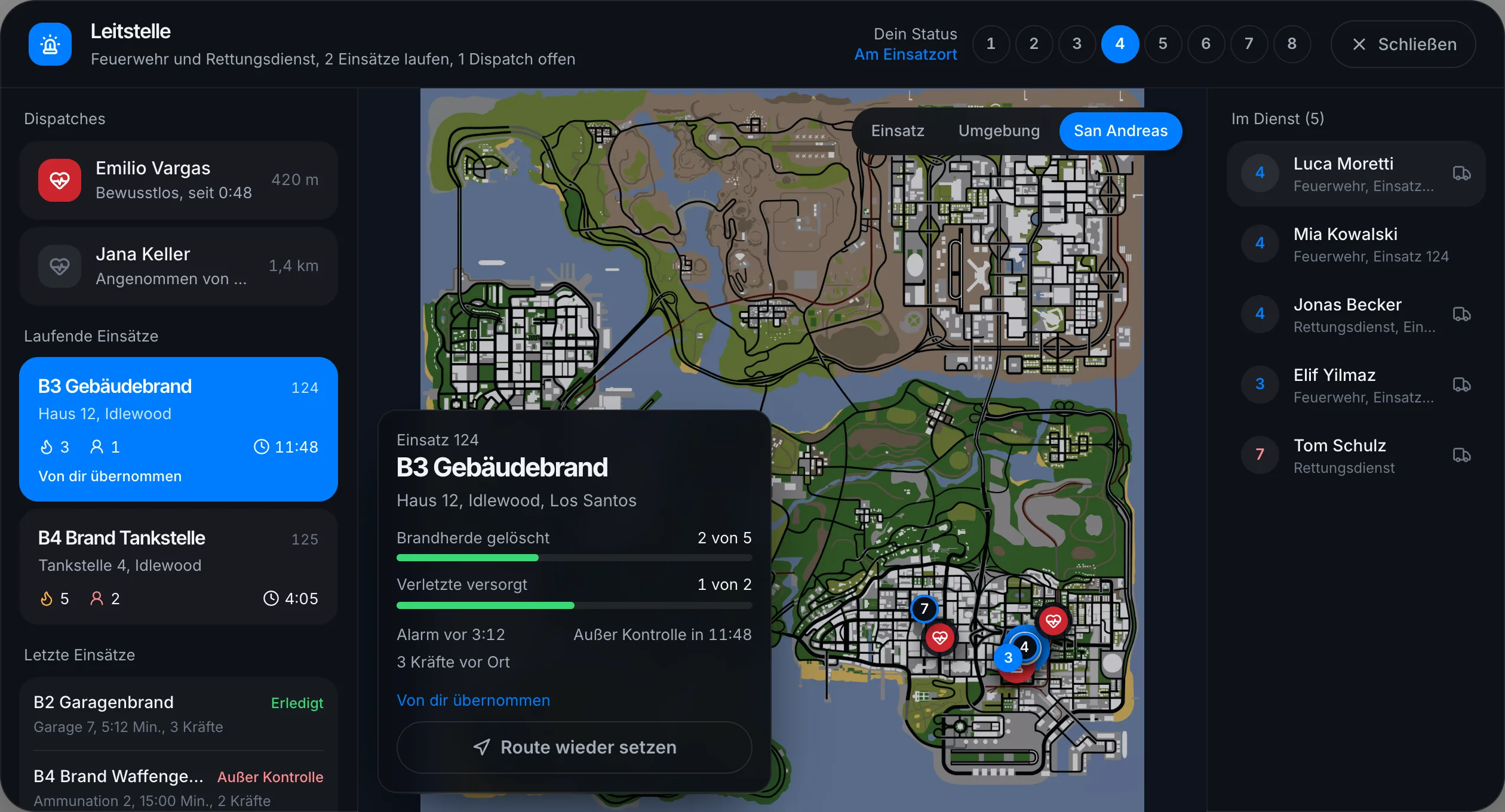 Einsätze und Dispatches auf der Karte von San Andreas