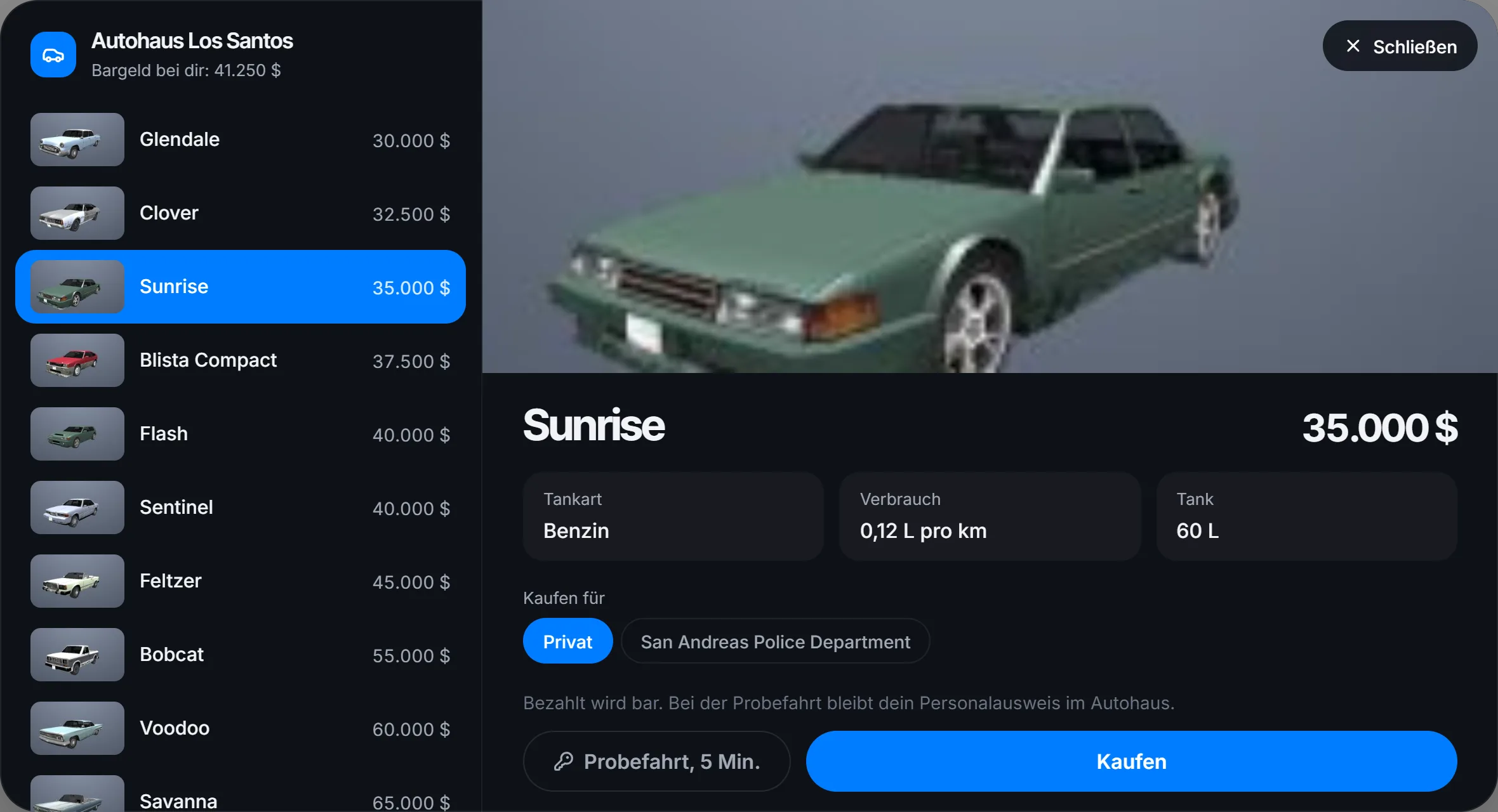 Das Autohaus Los Santos mit den neuen Preisen