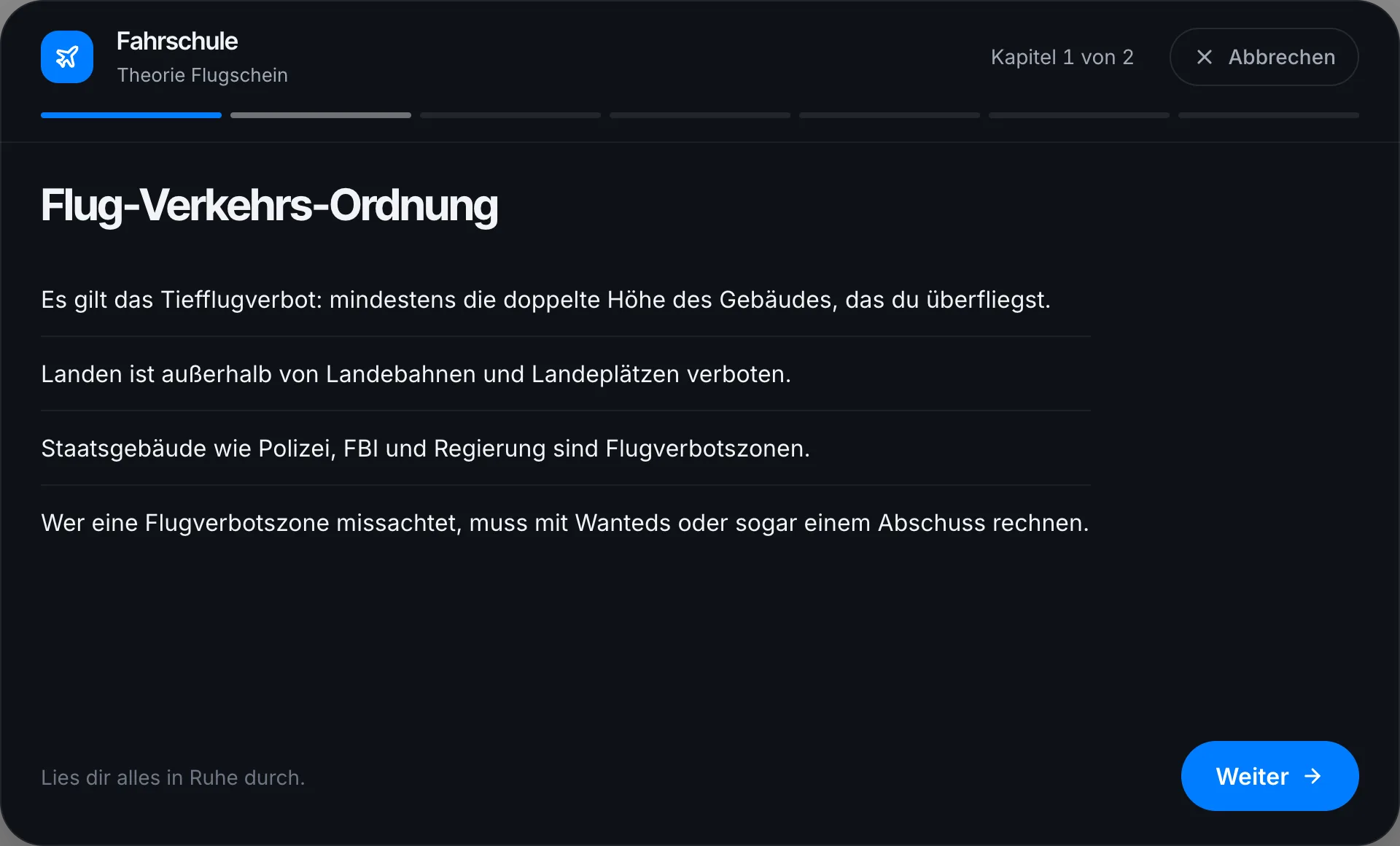 Lernteil für den Flugschein
