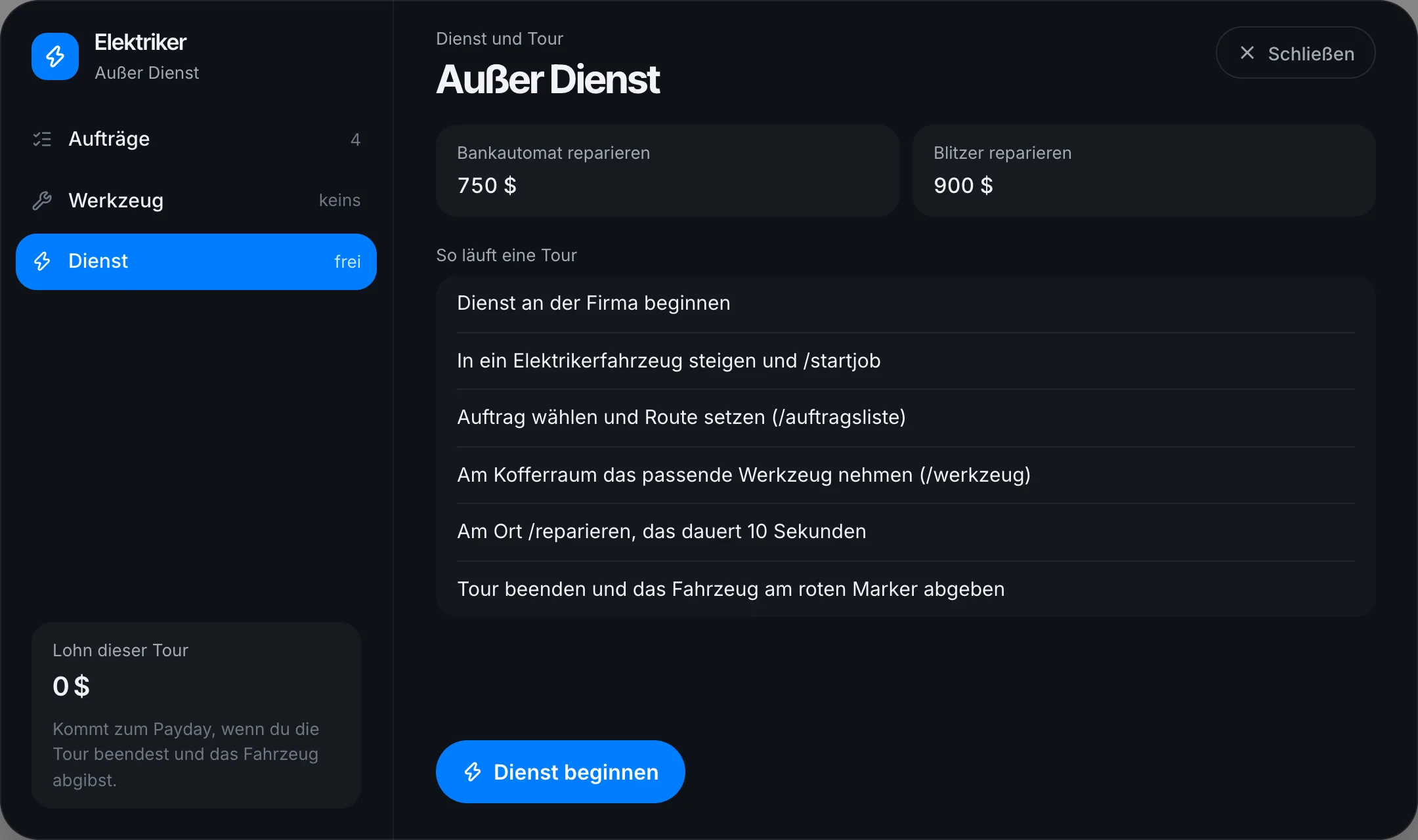 Außer Dienst: den Dienst beginnst du an der Firma
