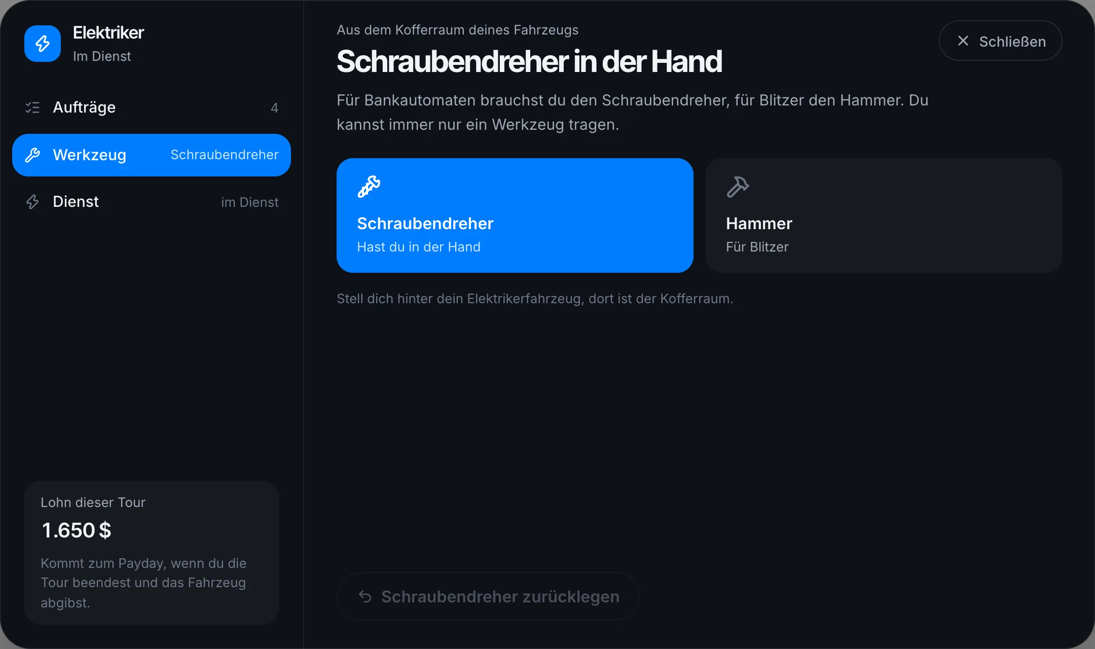 Schraubendreher in der Hand, zurücklegen geht nur am Kofferraum
