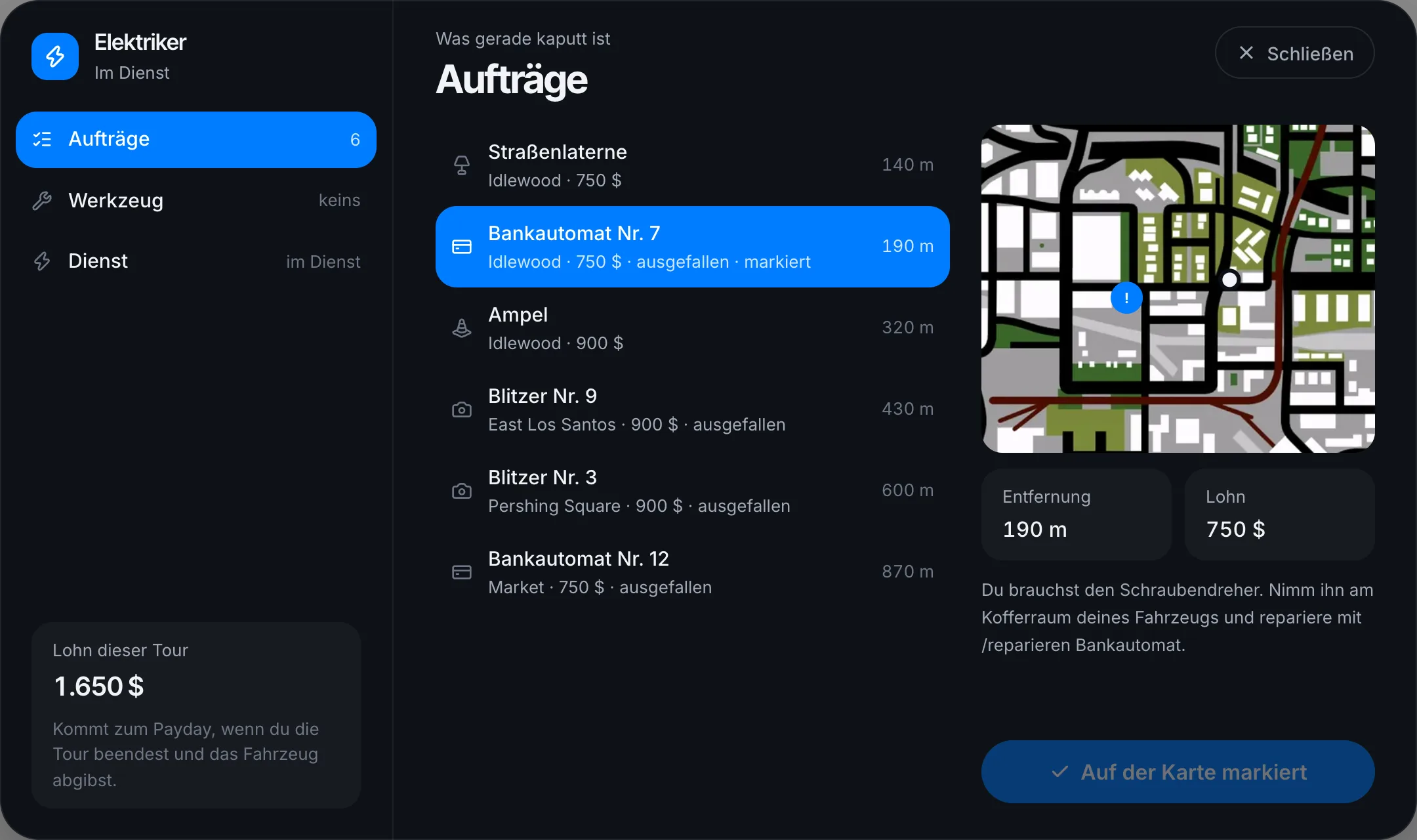 Echte Ausfälle und eigene Aufträge in einer Liste
