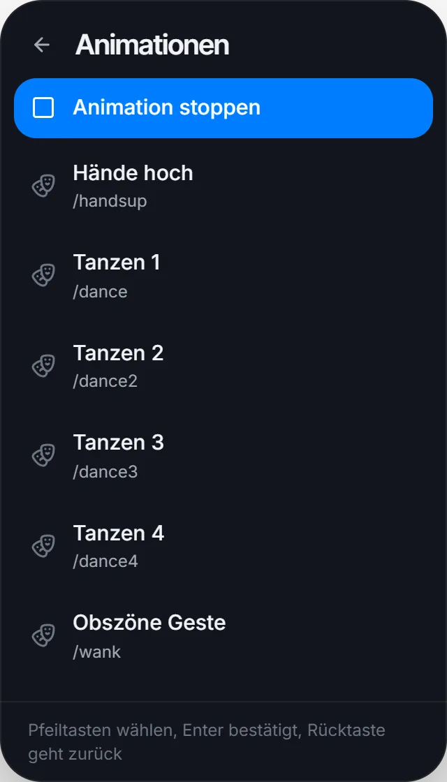 Animationen, ganz oben Animation stoppen