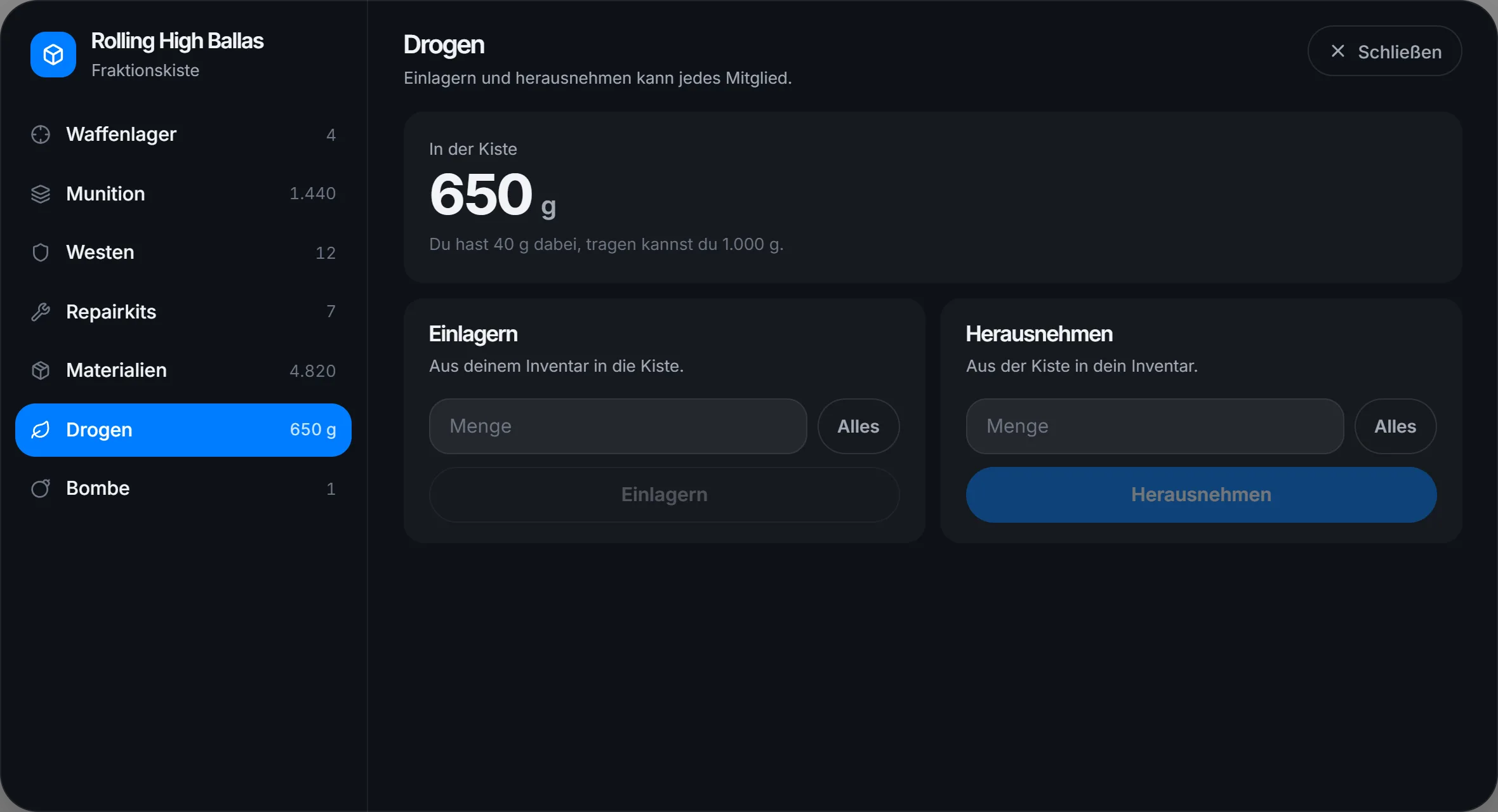 Drogen in der Kiste