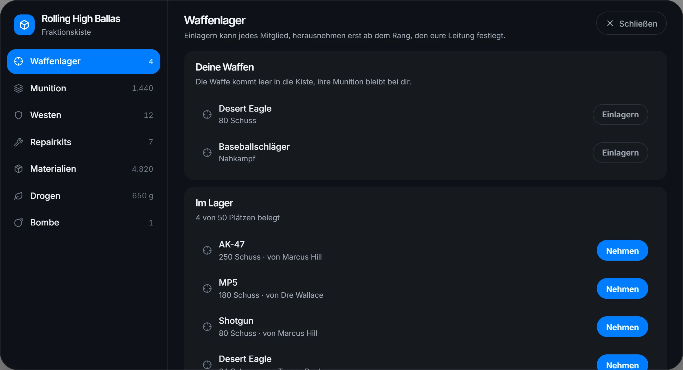 Das Waffenlager, Waffen kommen weiter leer hinein