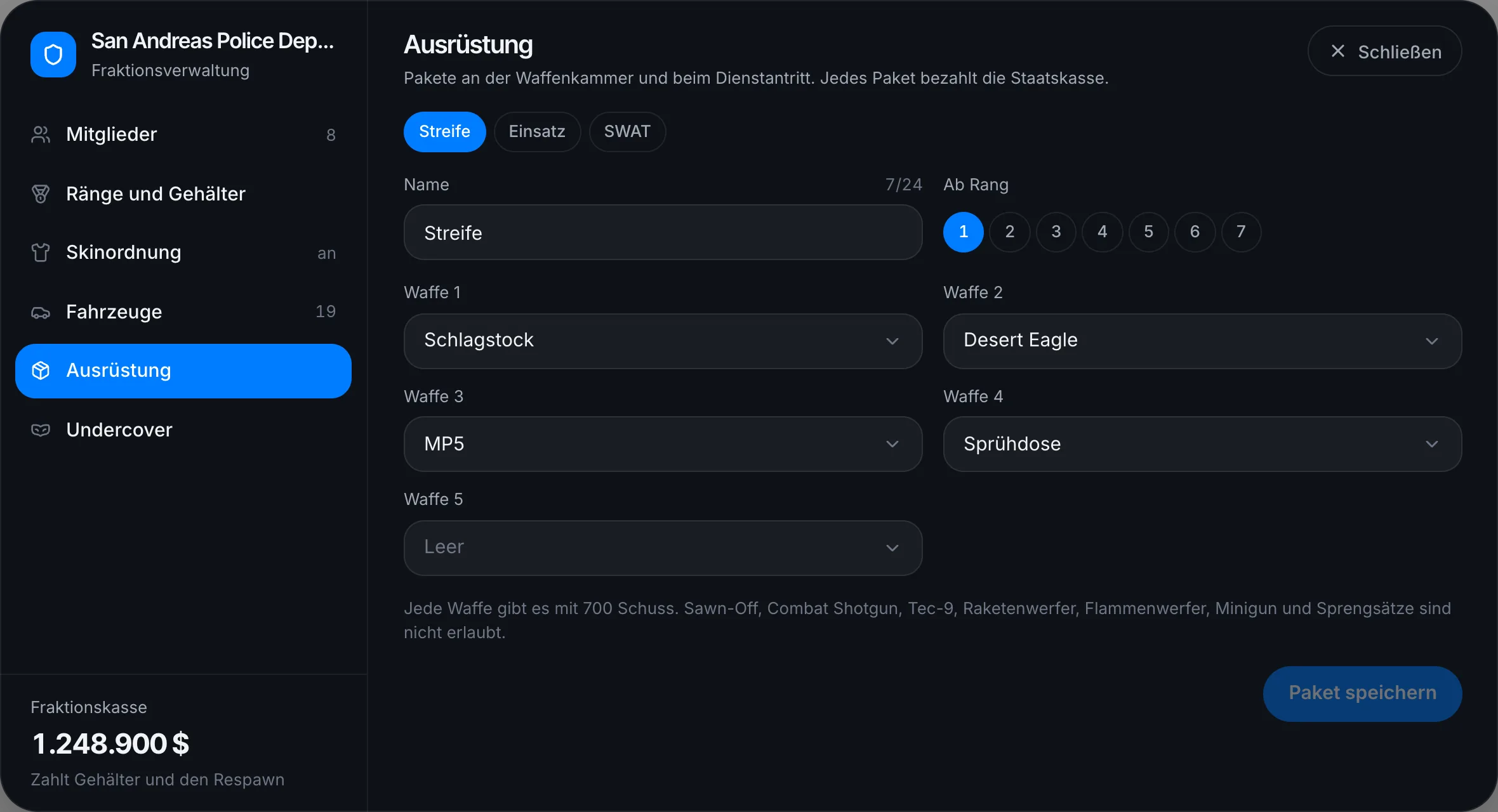 Ausrüstungspakete beim SAPD