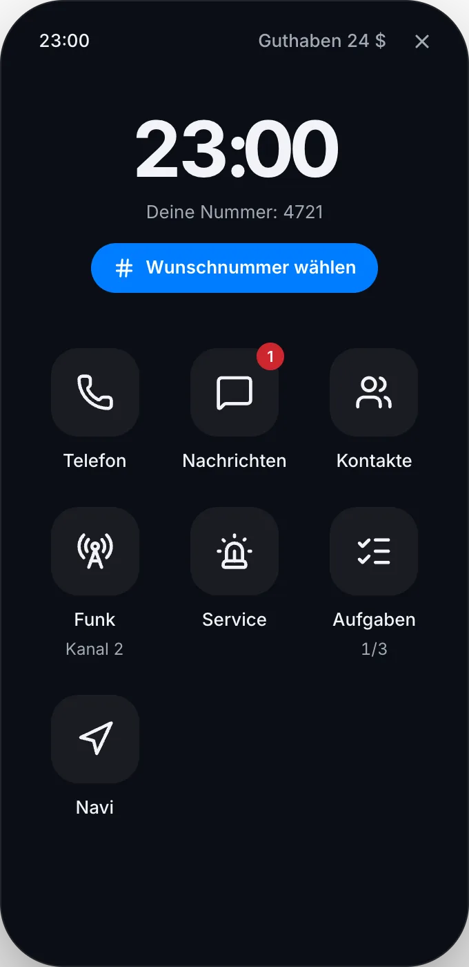 Auf dem Homescreen: der Knopf Wunschnummer wählen