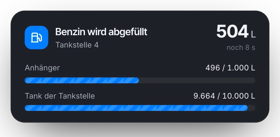 Anzeige bei /auffüllen an der Tankstelle