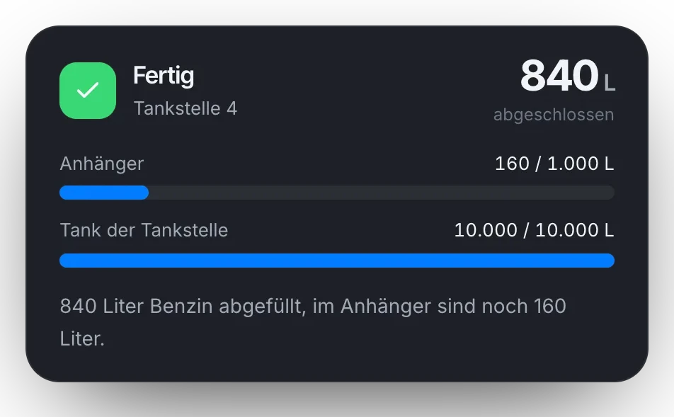 Fertig abgefüllt, mit dem Rest im Anhänger