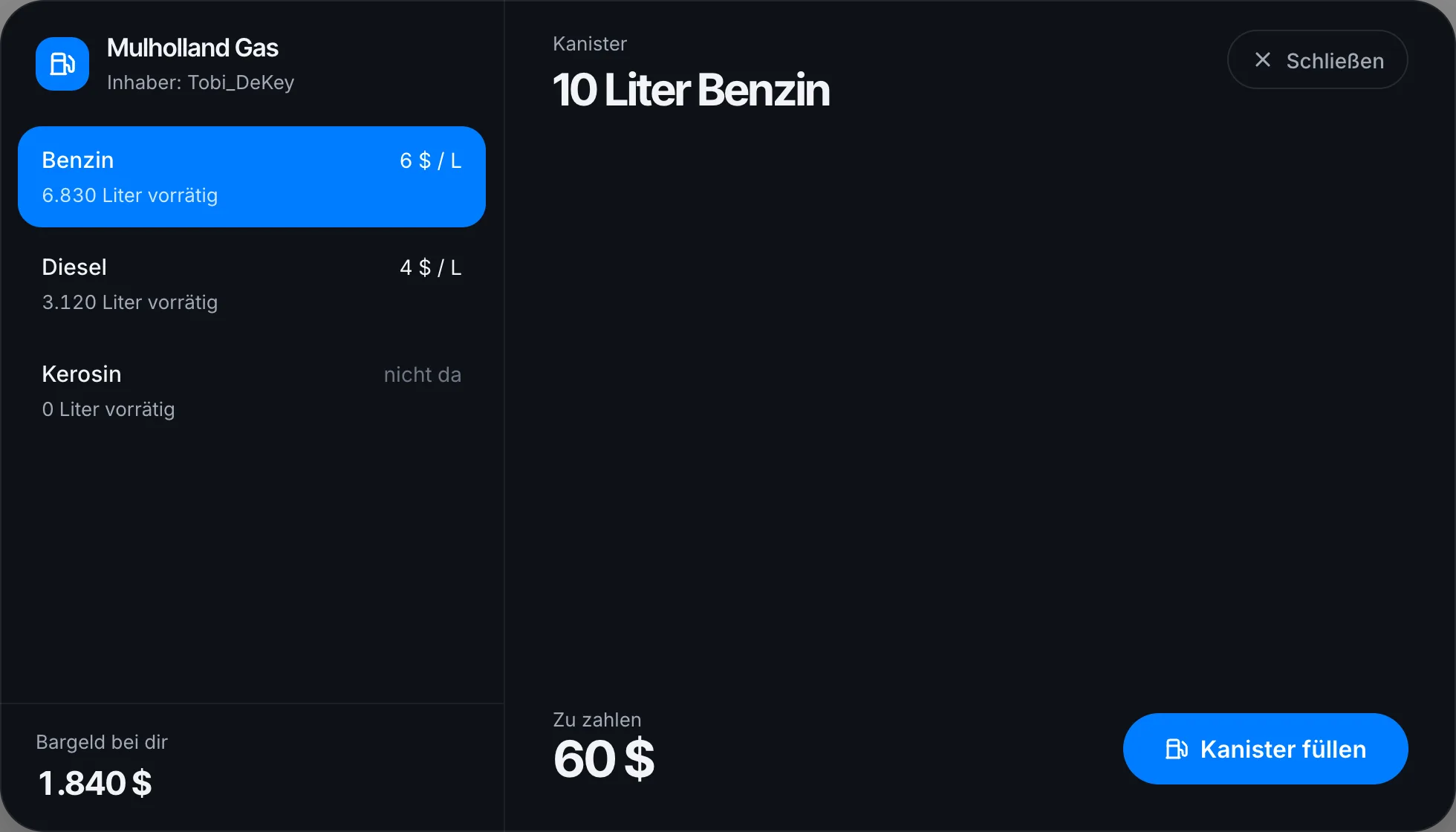 Kanister füllen