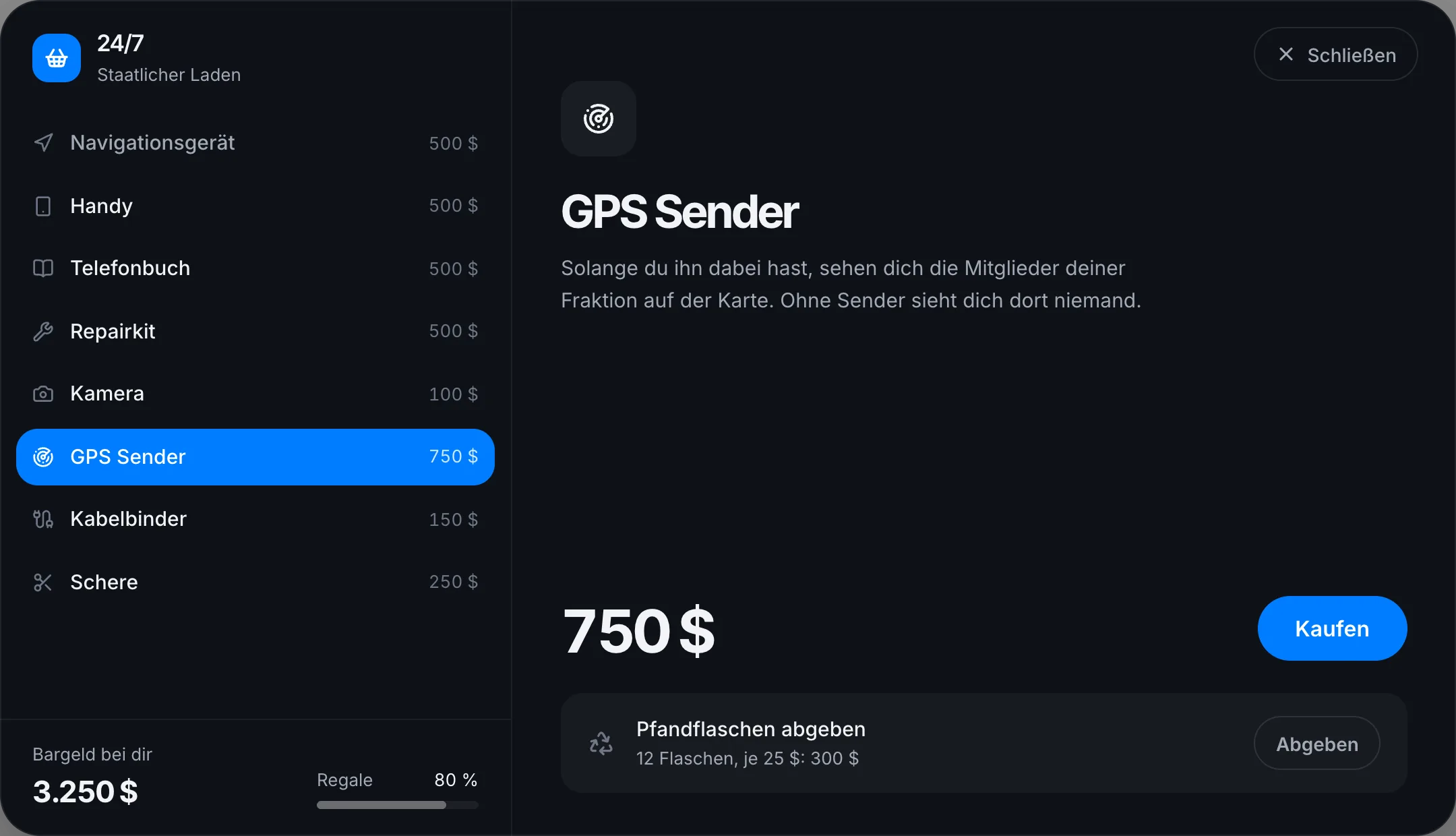 Der GPS Sender an der Kasse im 24/7