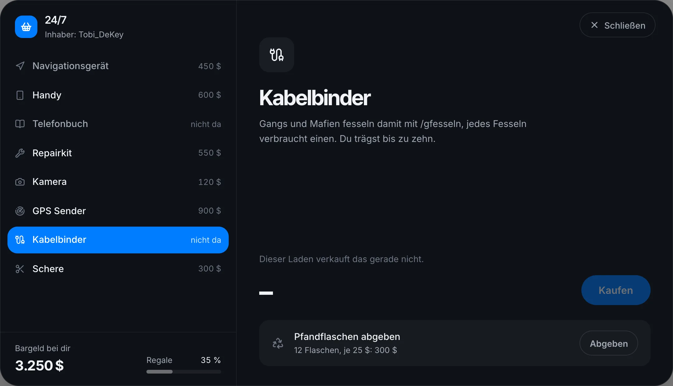 Im Laden mit Inhaber gelten seine Preise und sein Sortiment