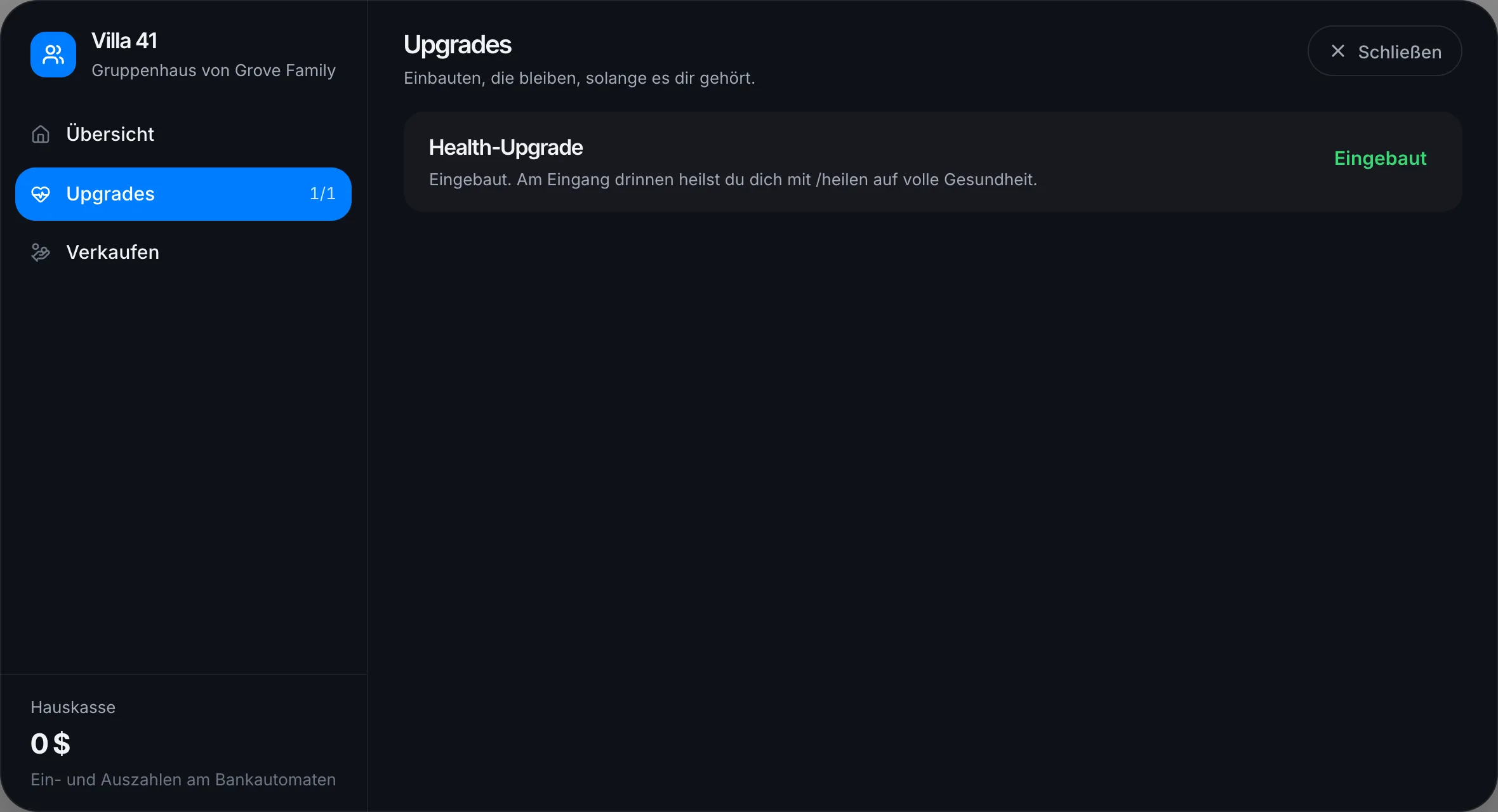 Gruppenhaus mit Health-Upgrade