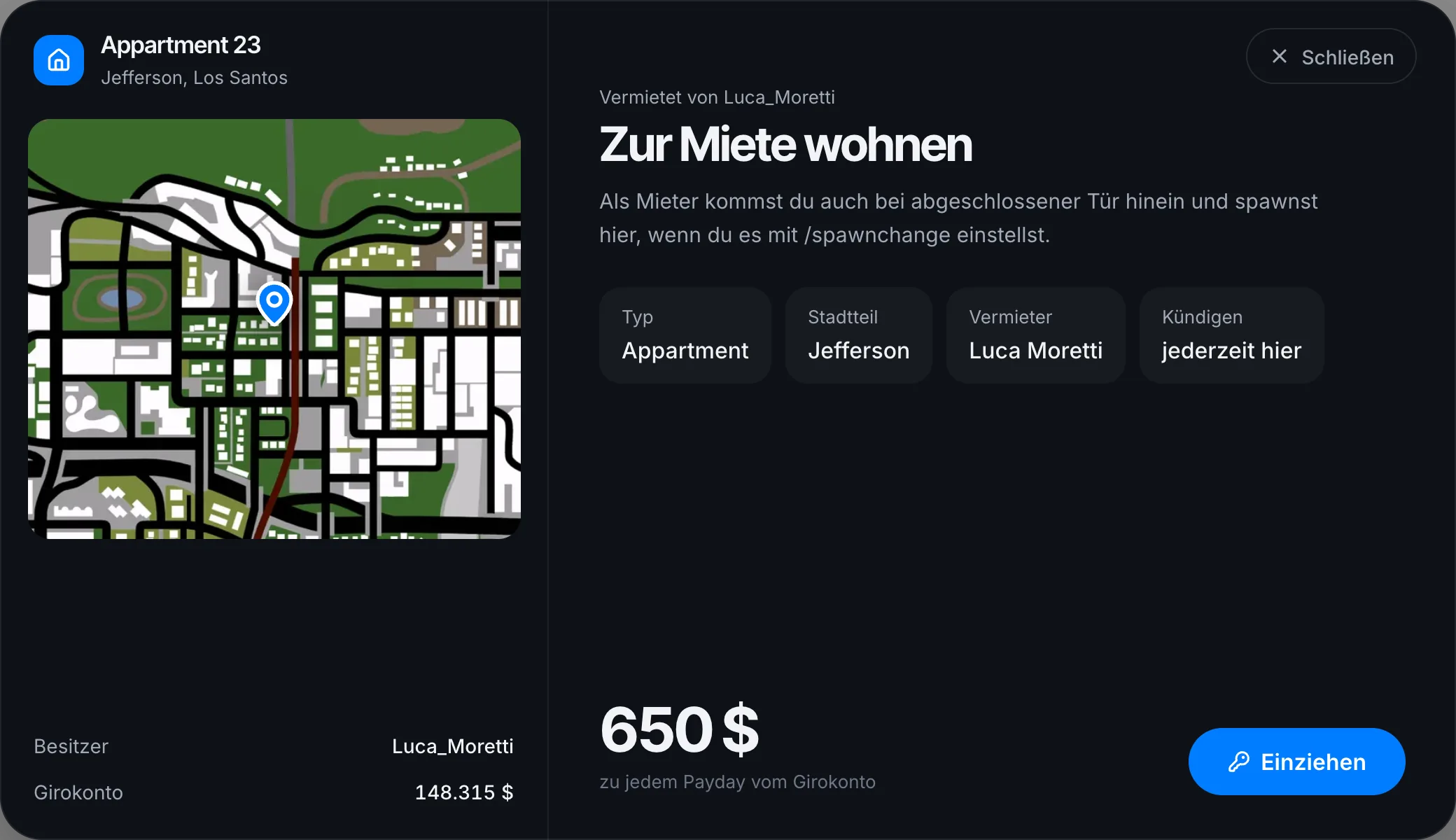 In ein Appartment einziehen