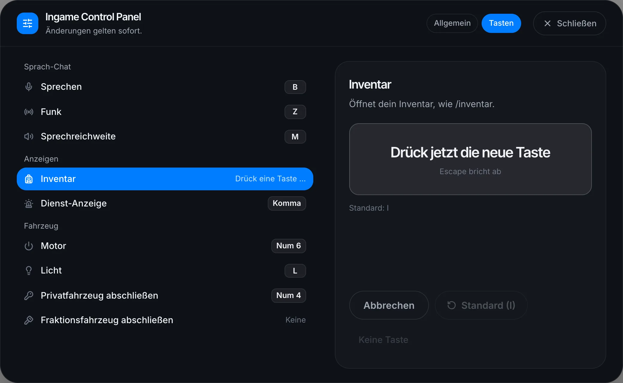Neue Taste drücken