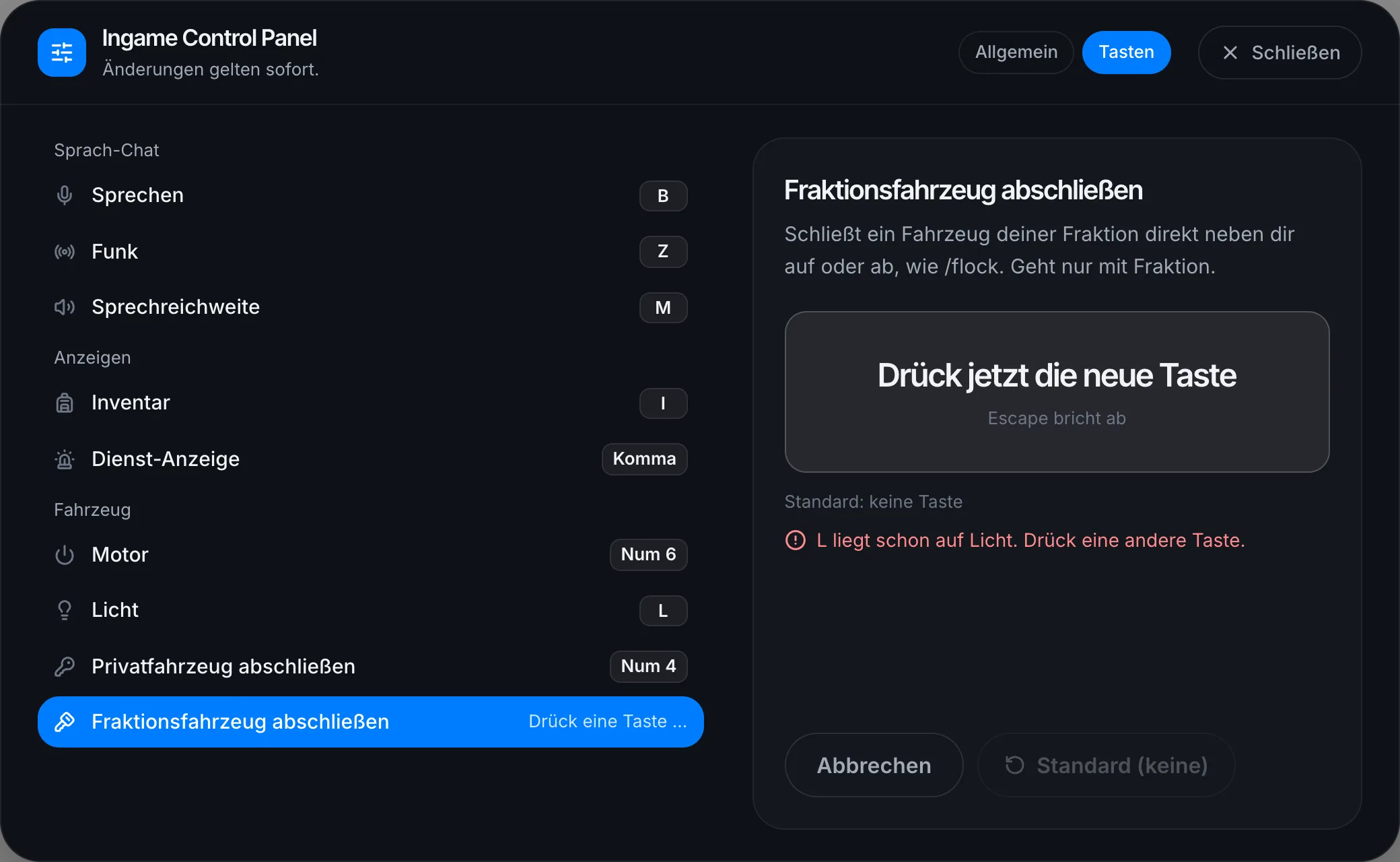 Jede Taste gehört nur einer Funktion