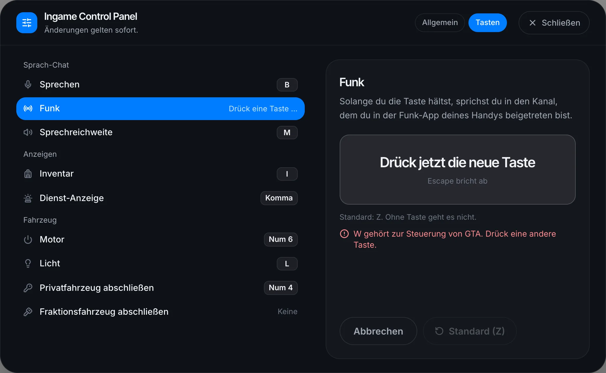 Tasten von GTA und SA-MP lassen sich nicht belegen