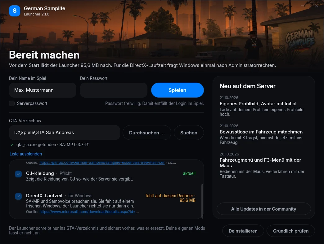 Fehlt DirectX, richtet der Launcher es vor dem Start ein