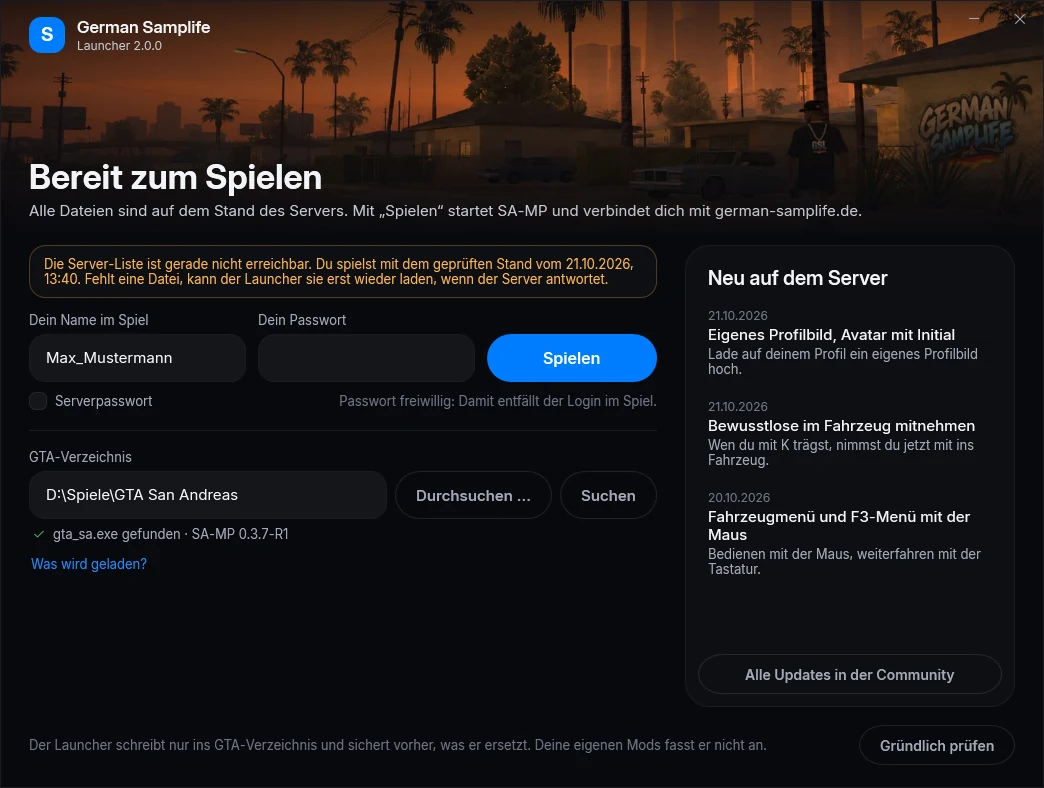 Ohne Liste des Servers spielst du mit dem zuletzt geprüften Stand