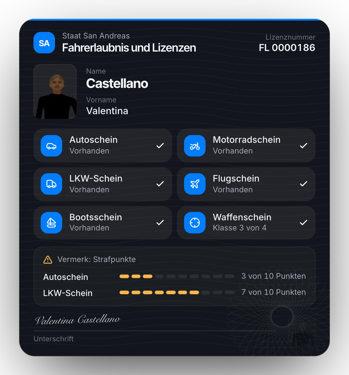 Alle Scheine, mit Strafpunkten für Auto- und LKW-Schein