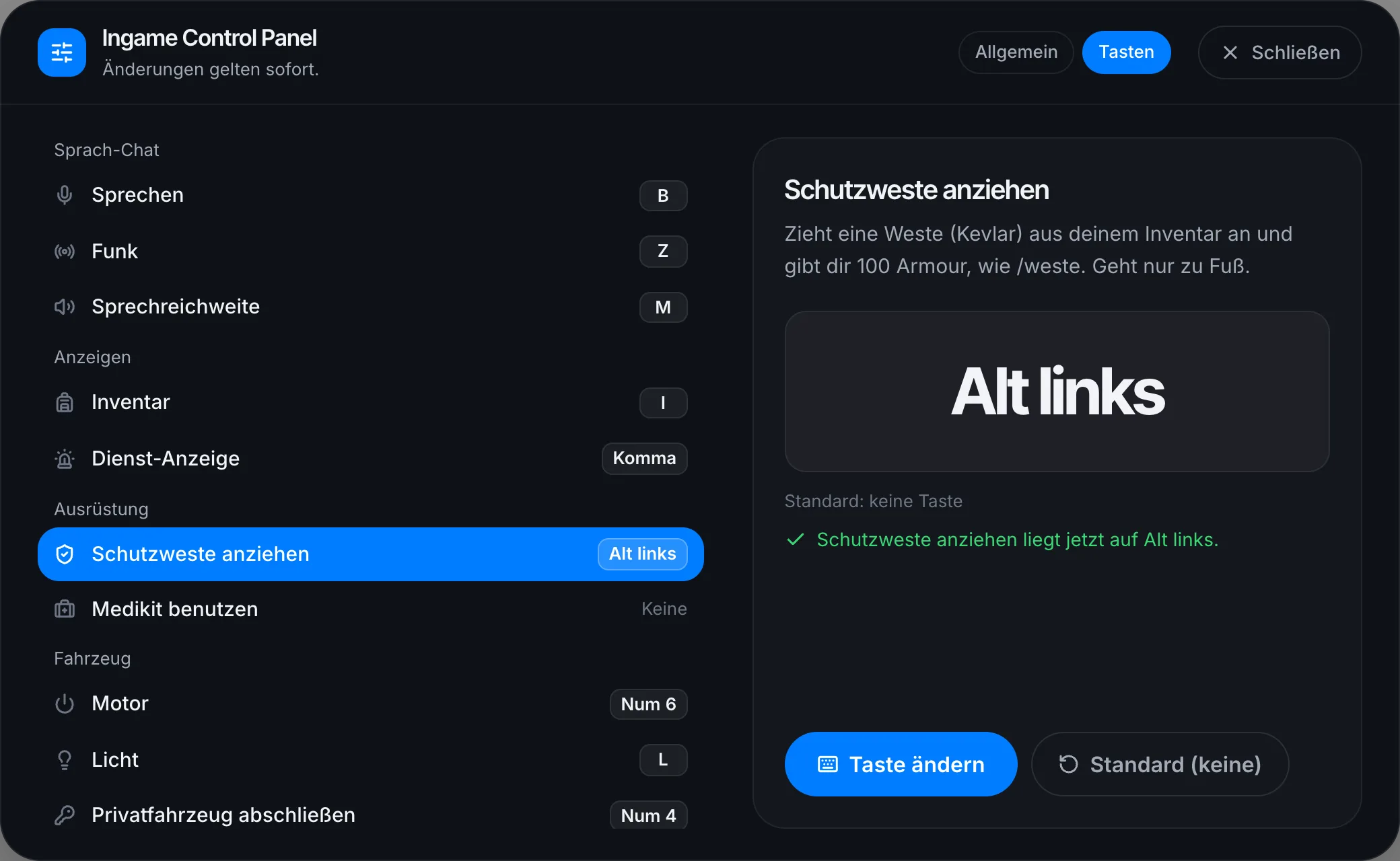 Im /icp: Schutzweste anziehen auf dem linken Alt
