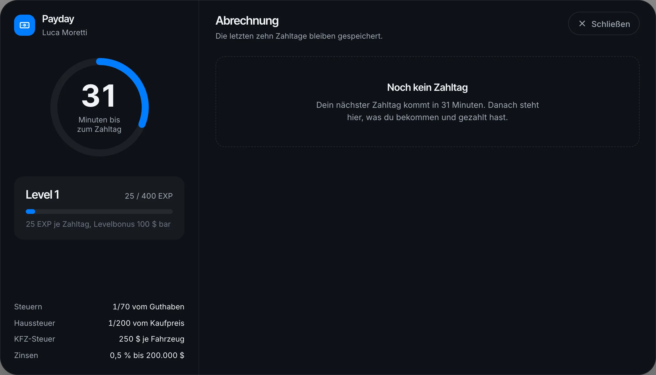 Vor dem ersten Zahltag