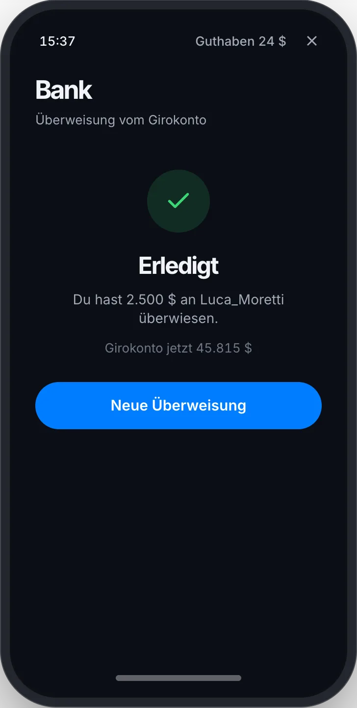 Die Überweisung ist gebucht