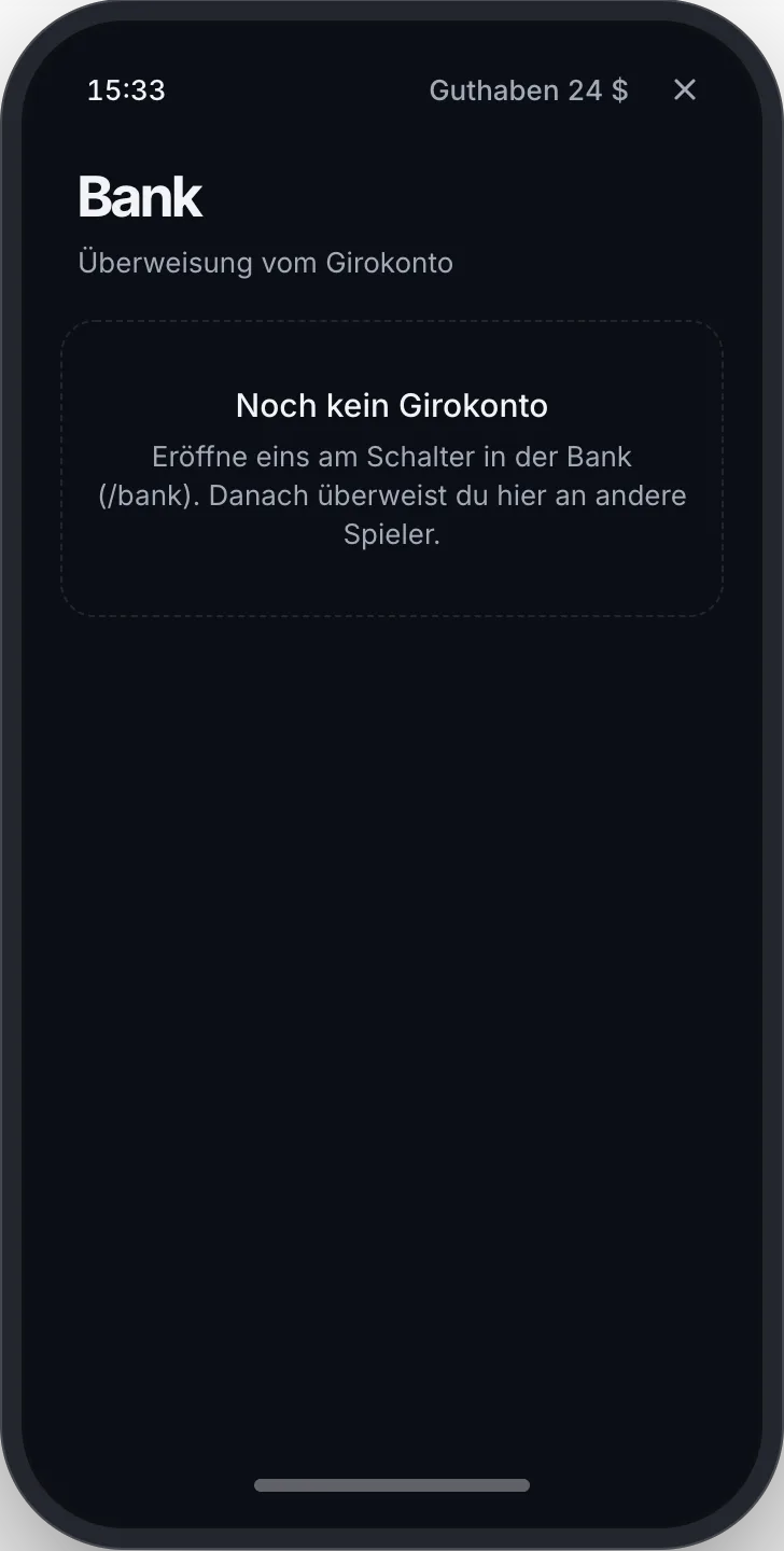 Ohne Girokonto verweist die App auf die Bank