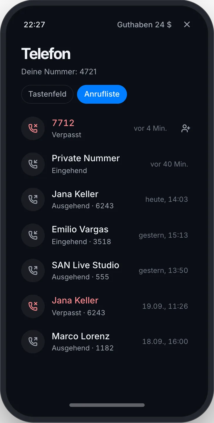 Die Anrufliste mit den letzten Anrufen