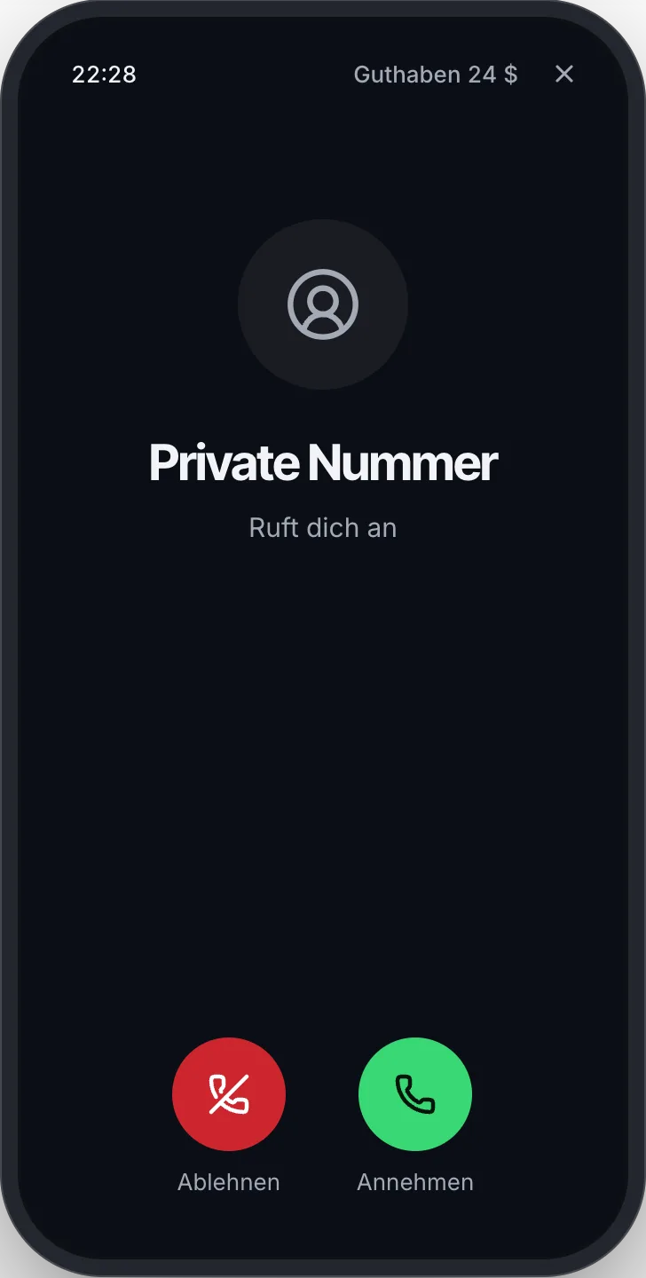 Eingehender Anruf mit Private Nummer