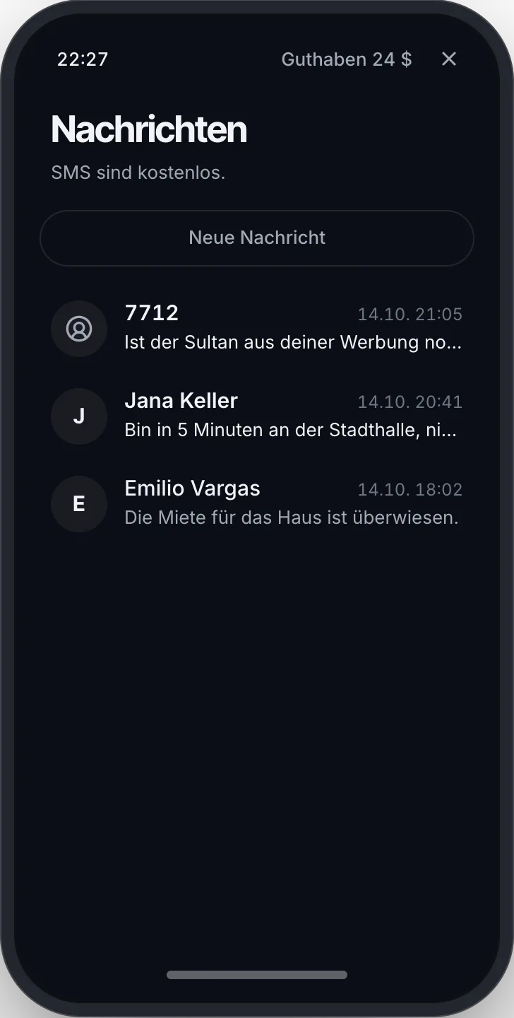 Nachrichten: unbekannte Absender mit ihrer Nummer