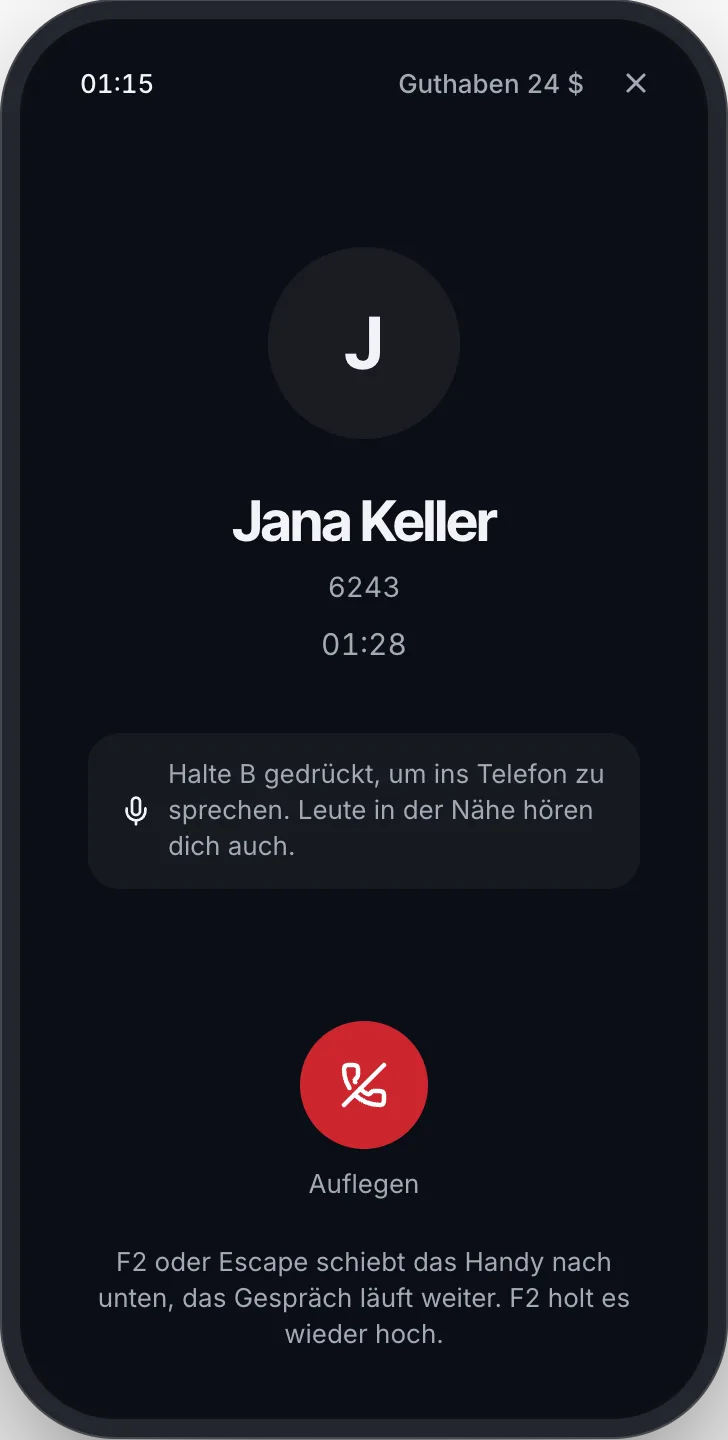 Im Gespräch: F2 oder Escape schiebt das Handy nach unten