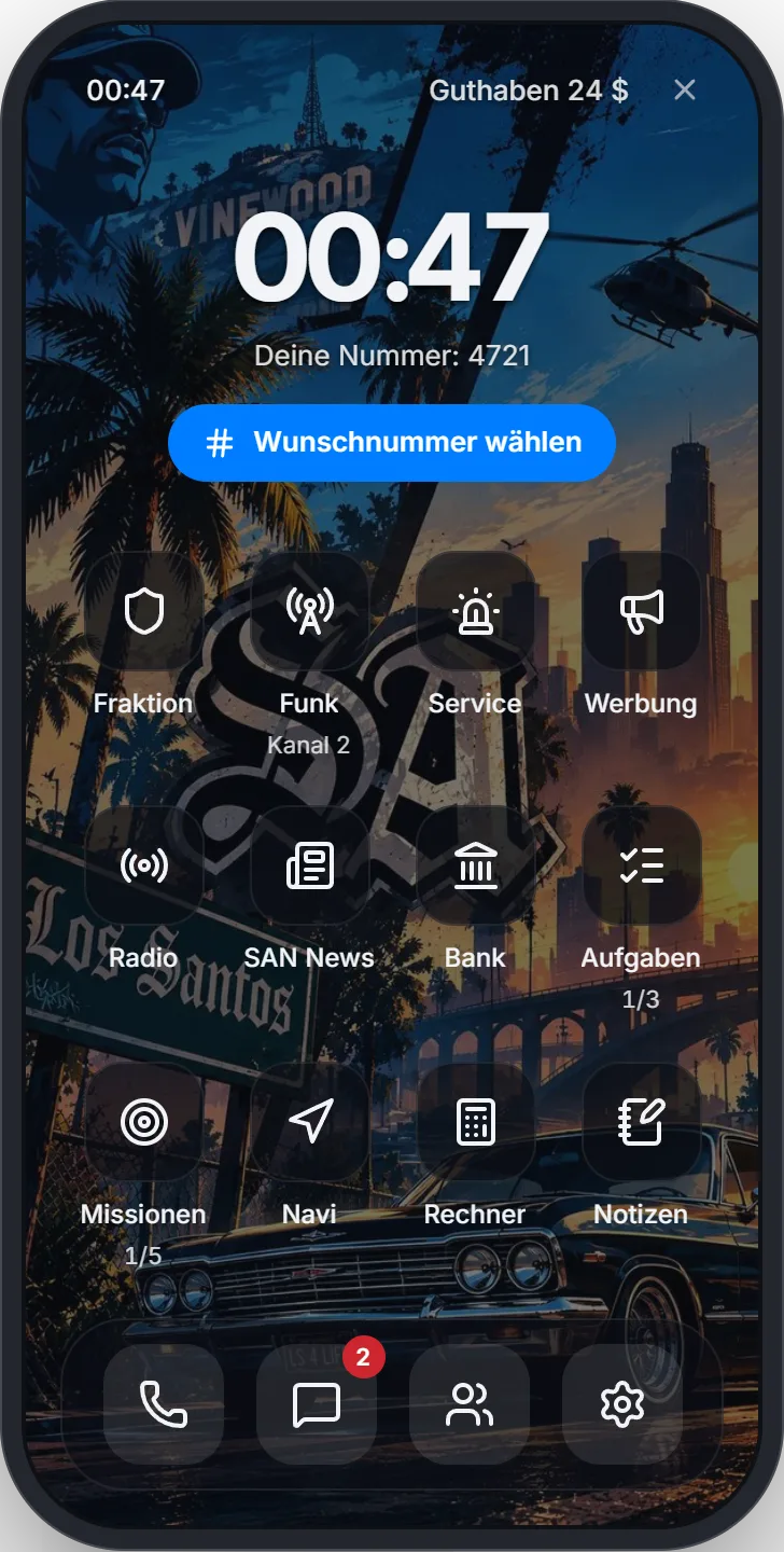 Notizen auf dem Homescreen, Kontakte unten in der Leiste