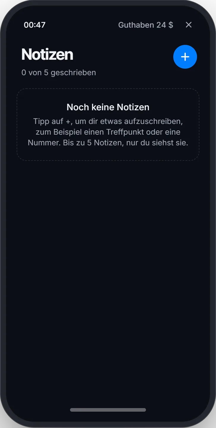 Noch keine Notizen: Mit + schreibst du die erste