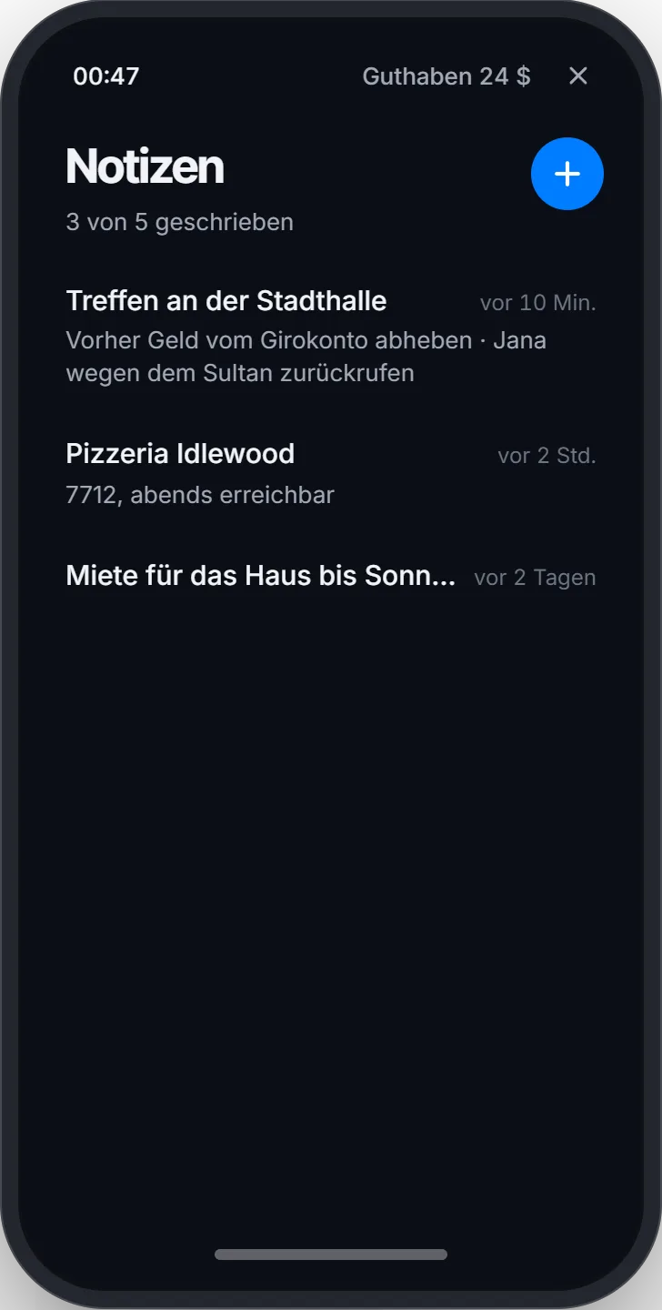 Deine Notizen, die zuletzt geänderte oben