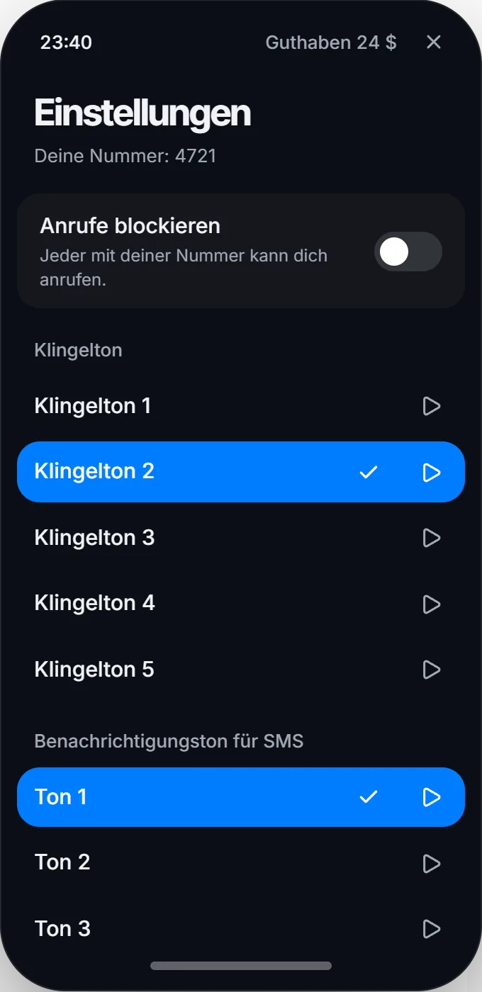Anrufe blockieren, Klingelton und SMS-Ton